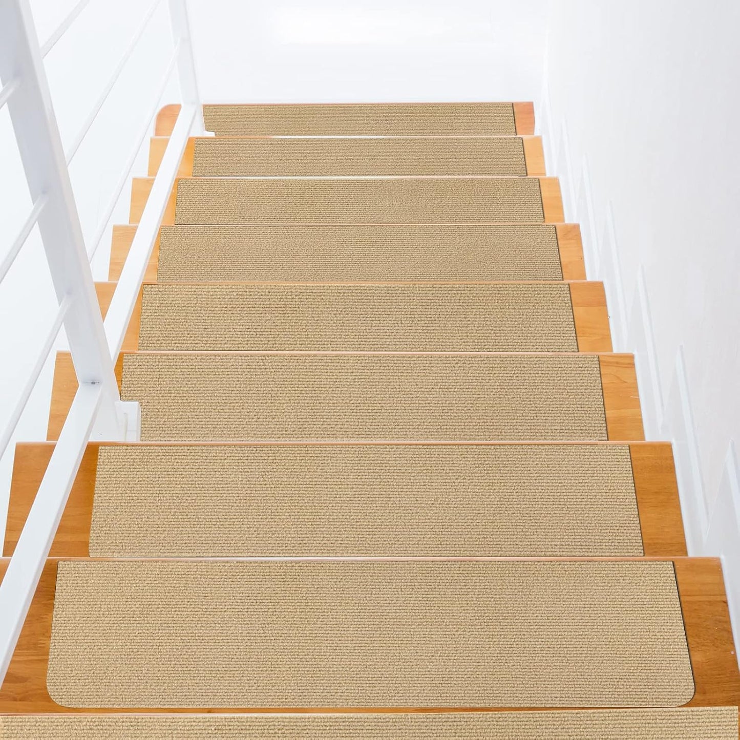 8X30In 15PCS Non-Slip Stair Treads Carpet, Self-Adhesive Stair Treads for Wooden Steps, Indoor Safety Staircase Step Treads, anti Slip Stair Runner Mats for Elders, Kids and Dogs (Beige)