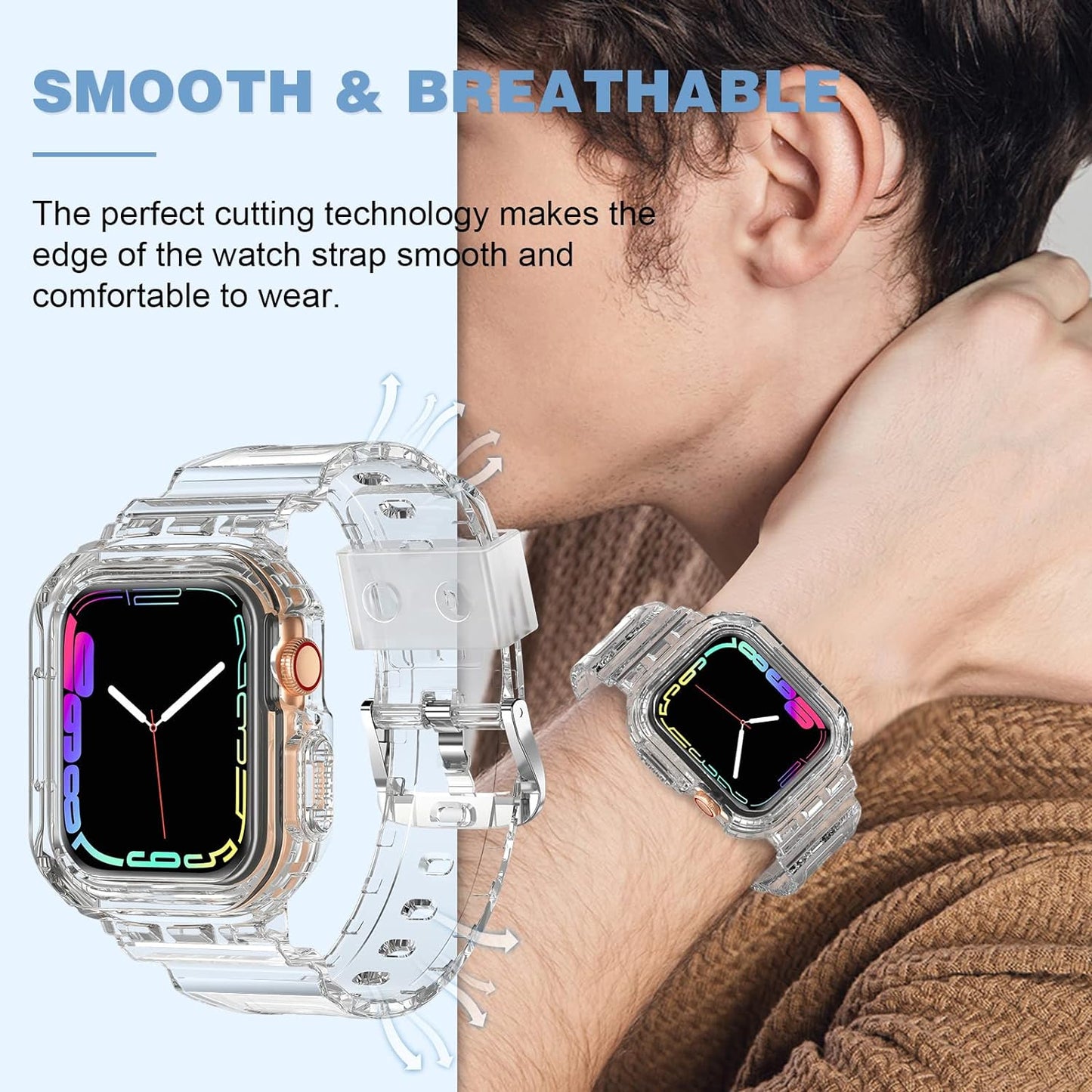 Compatible for Crystal Clear Apple Watch Bands, 45Mm 44Mm 42Mm 41Mm 40Mm 38Mm Bumper Case for Men Women Jelly Sport Case Band for Iwatch Ultra 2/1 Series 9 8 7 SE/6 5 4 3 2 1