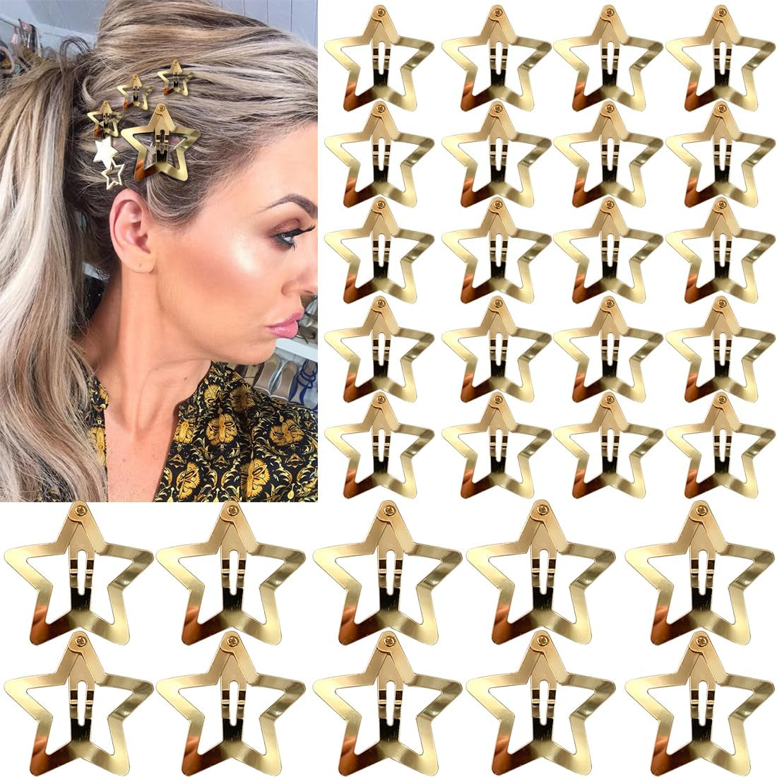20 PCS 1.22" Star Hair Accessories - Non-Slip Metal Snap Clips and Barrettes for Girls & Women, Y2K Style