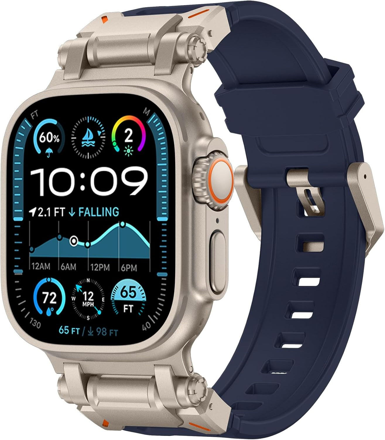 Designed for Apple Watch Band Apple Watch Ultra 2/Ultra 49Mm for Men, Silicone Rubber Bands with Metal Connector for Apple Watch Series 10 46Mm, 9/8/7 45Mm, SE2/SE 6/5/4 44Mm, 3/2/1 42Mm