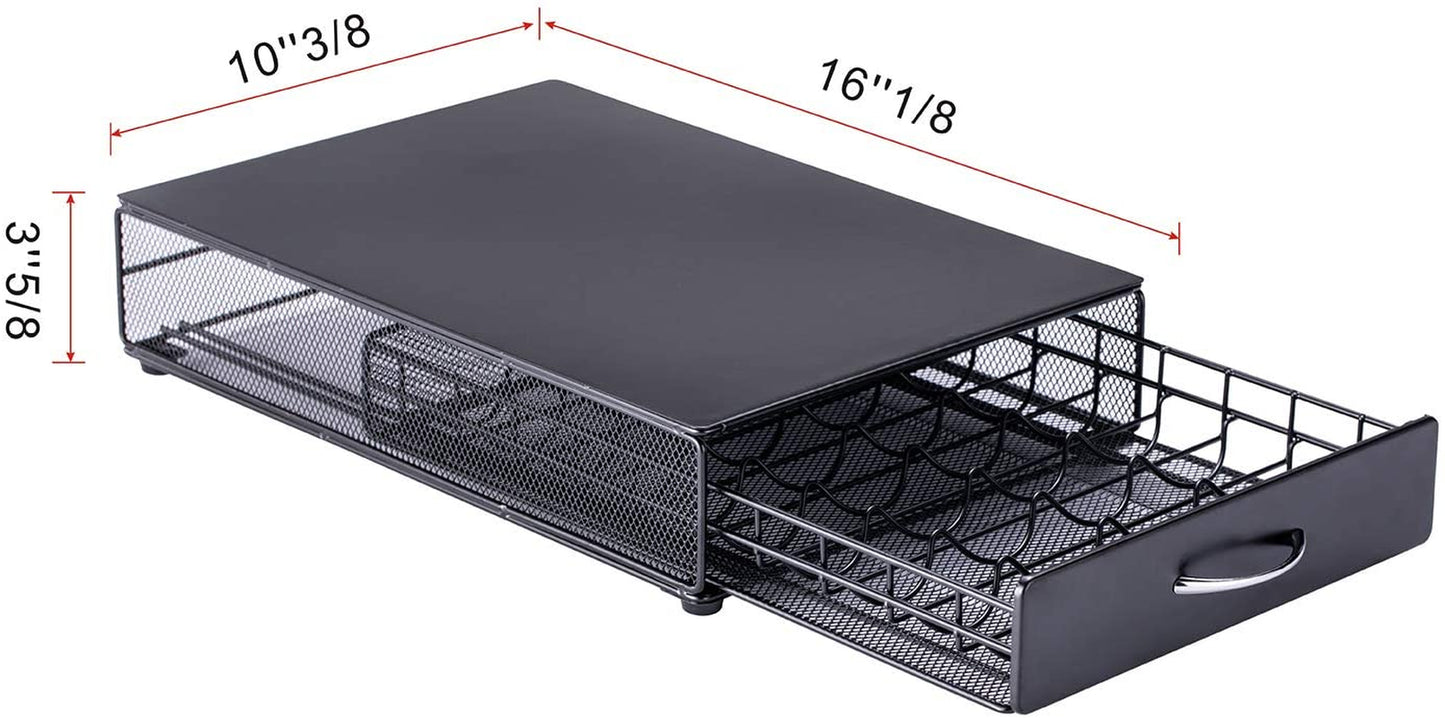 Vertuo Pod Holder Storage Drawer for Nespresso Vertuo Capsule Organizer Drawer Tray with Mesh Shelves for Nespresso Vertuo Holder Black Metal (40 Pods Capacity)