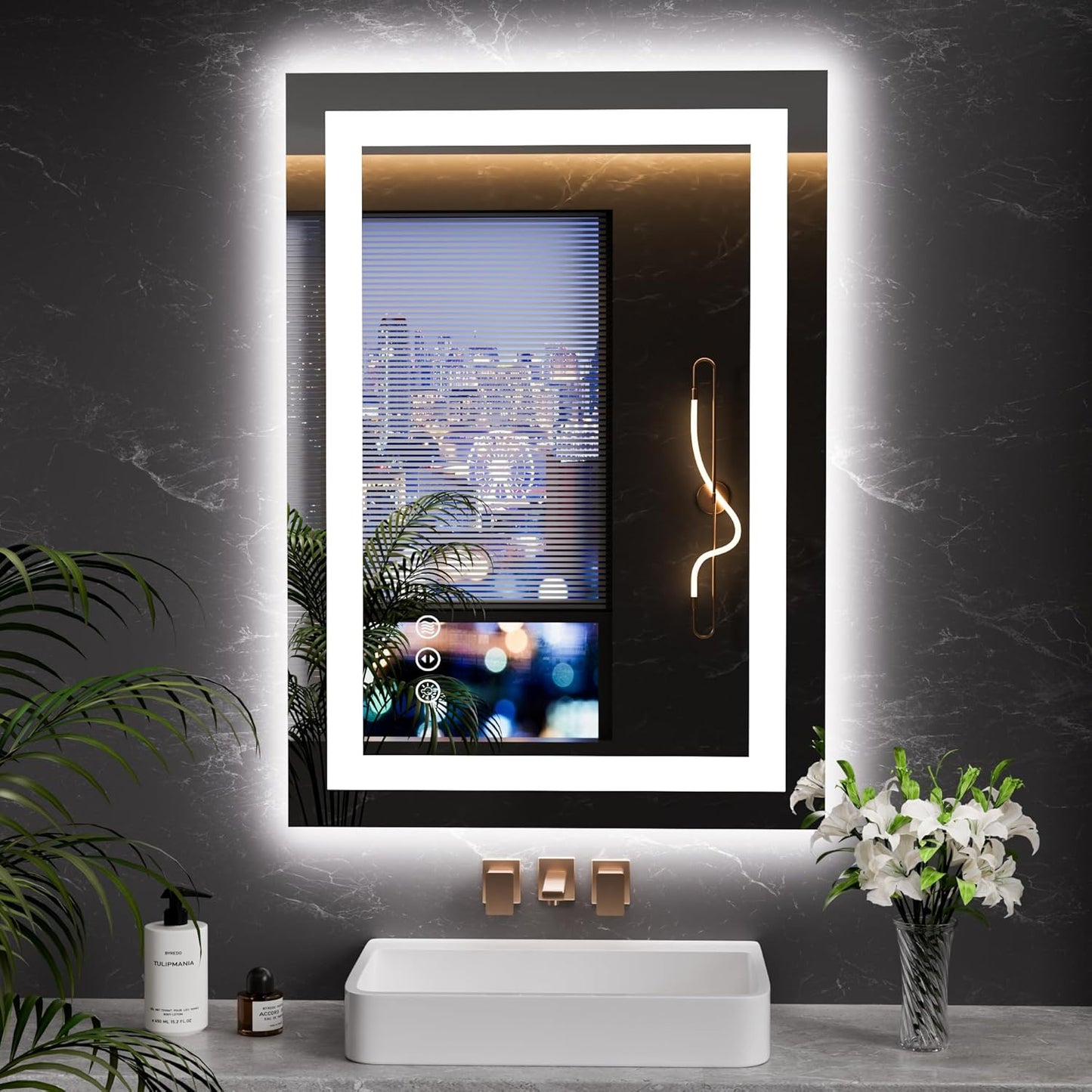 60”X30“ RGB LED Bathroom Mirror with Lights for Bathroom, Anti-Fog, Dimmable,Multiple Light Modes, RGB Backlit + Front Light, Memory Function, Tempered Glass