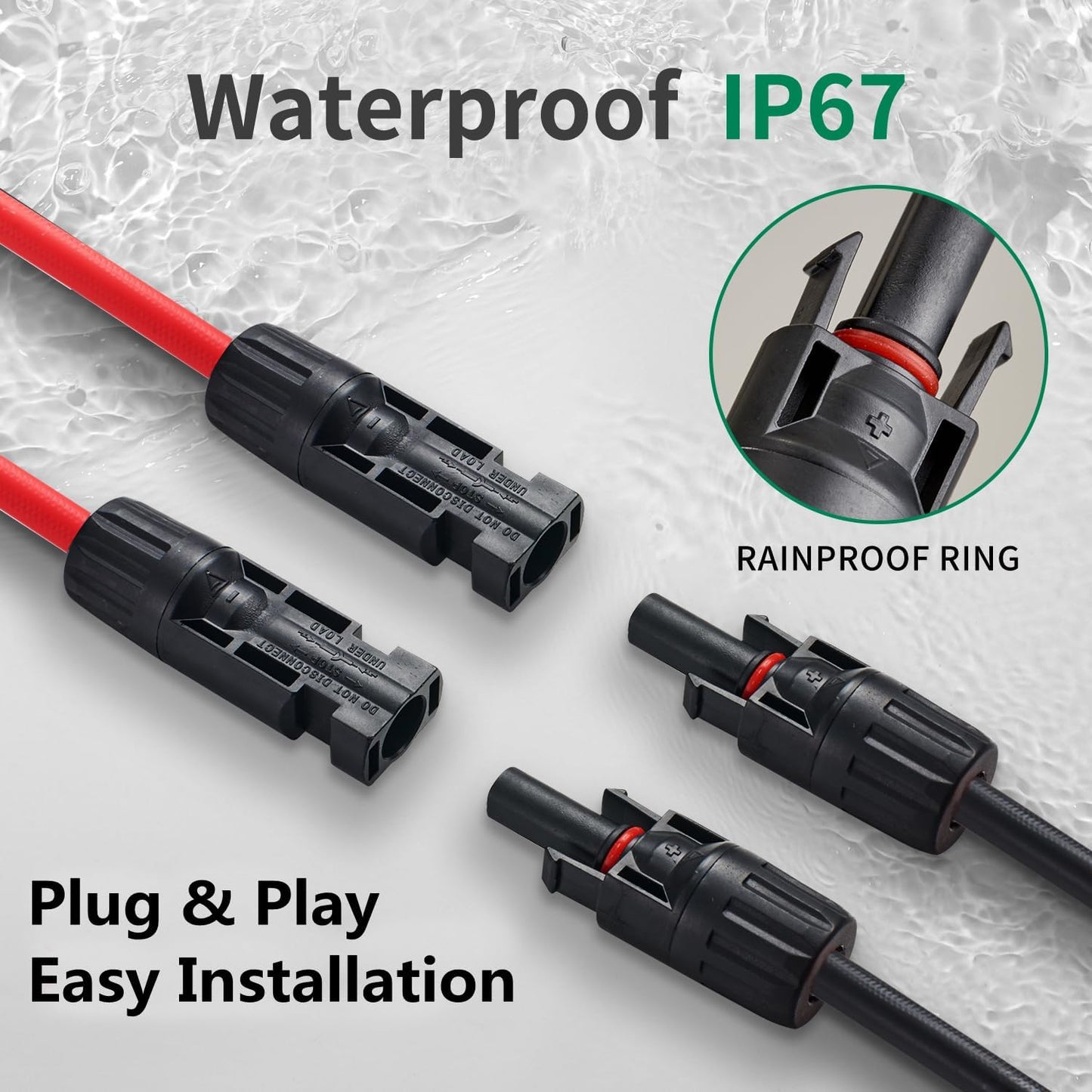 2 Pairs Solar Connectors Y Branch Parallel Adapters 10AWG Cable for Solar Panel (Red & Black)