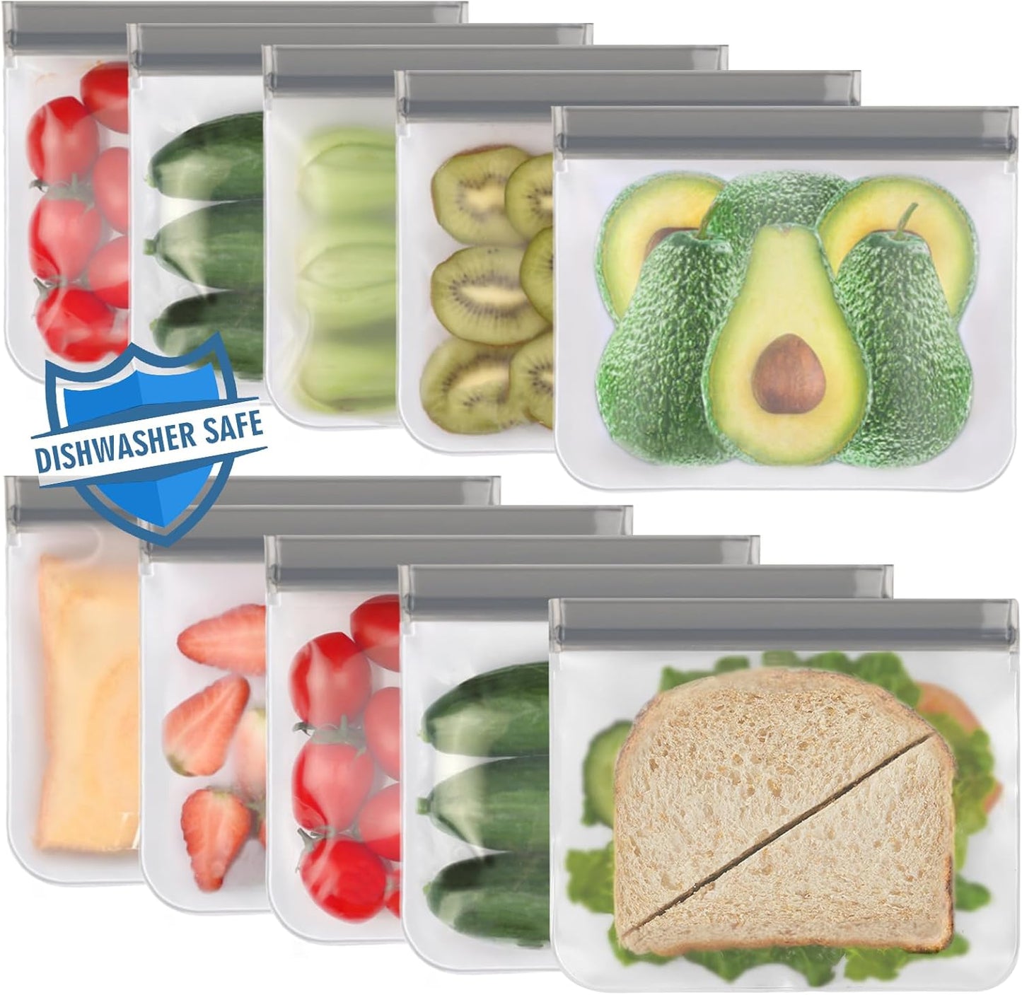 6 Pack Reusable Gallon Freezer Bags Dishwasher Safe, BPA Free Reusable 1 Gallon Bags Silicone, Leakproof Reusable Storage Bags for Marinate Meats, Cereal, Vegetables, Home Organization(Grey)