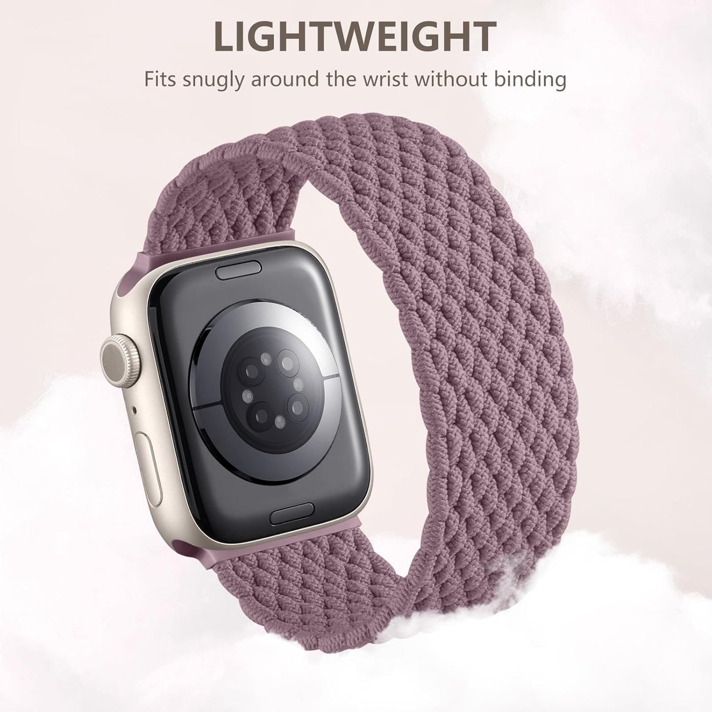 Braided Solo Loop Compatible with Apple Watch Bands 44Mm 45Mm 42Mm 49Mm Women Men, Stretchy Soft Woven Nylon Elastic Strap Wristband for Iwatch Series 9/8/7/6//5/4/3/2/1/Se/Ultra,Smoke Violet