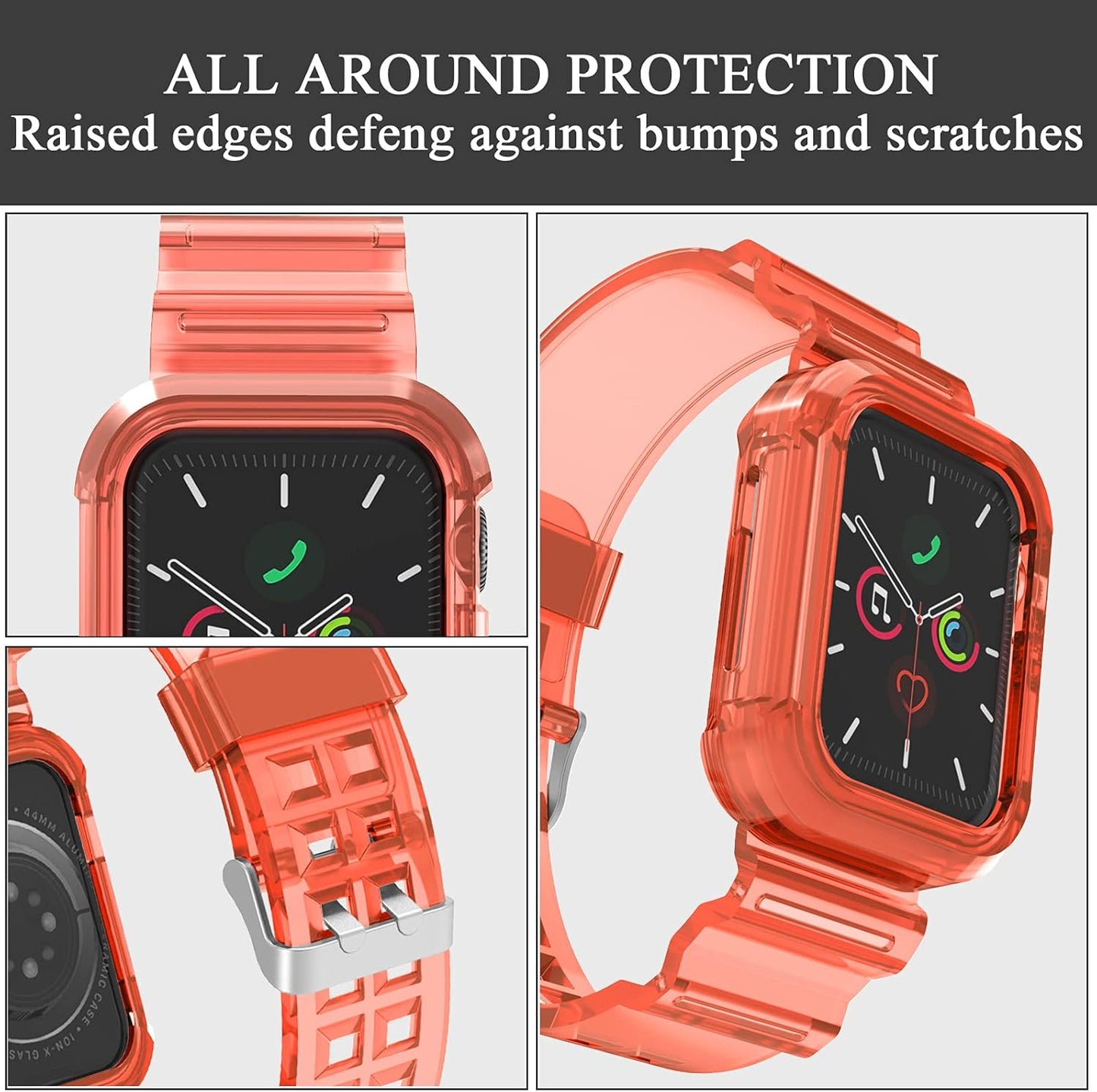 Band Compatible with Clear Apple Watch Bands 38Mm 40Mm 42Mm 44Mm with Rugged Bumper Case for Iwatch Series 6 5 4 3 2 1 SE, Glacier Clear Sports Watch Strap for Women and Men