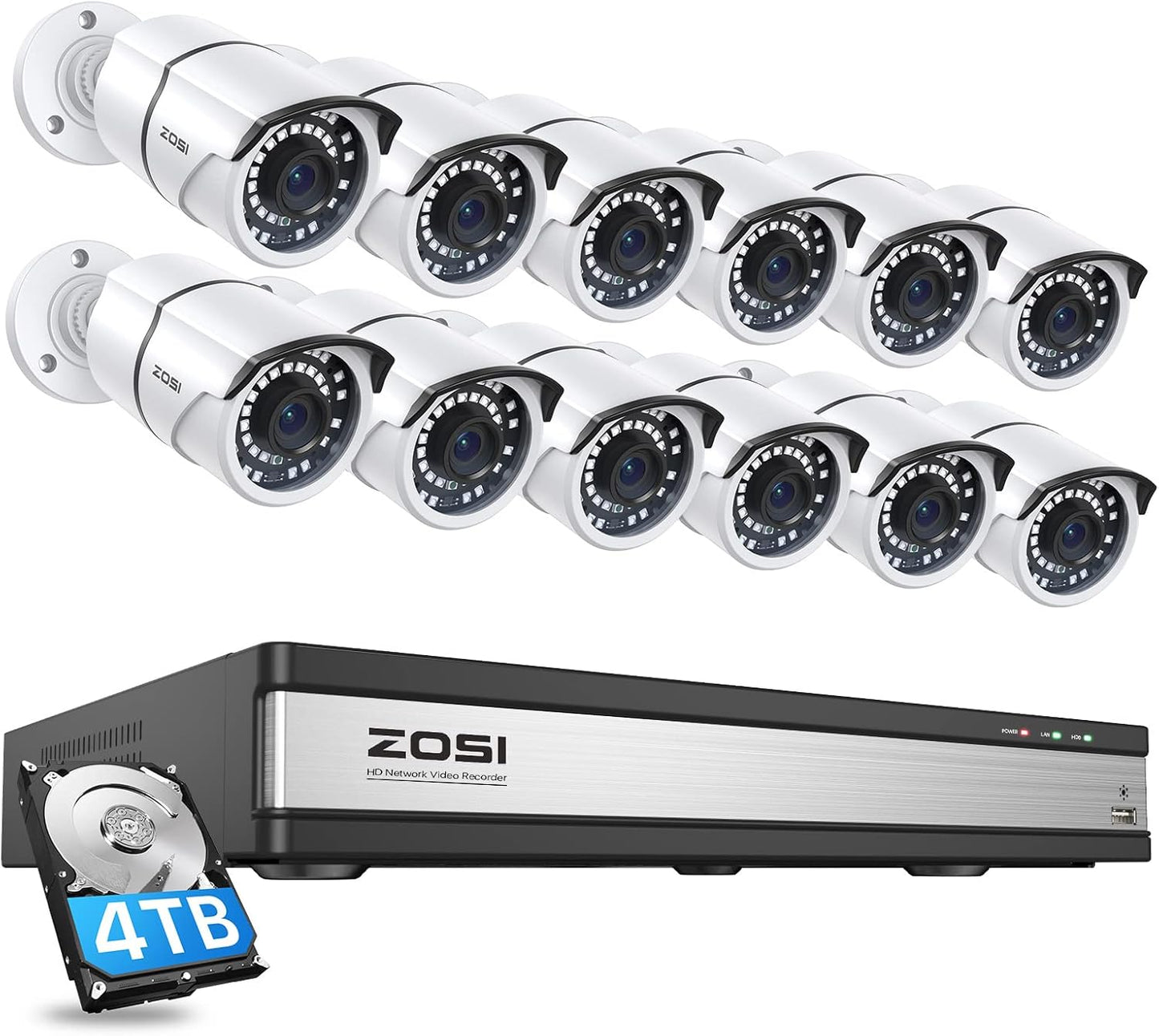 24CH 4K Spotlight Poe Security Camera System with Face/Person/Vehicle Detection,8Pcs 4K Outdoor IP Cameras,2 Way Talk,Night Vision,16 Port 24CH 8MP Dual-Disk NVR with 4TB HDD for 24/7 Recording TRUCK DRIVER