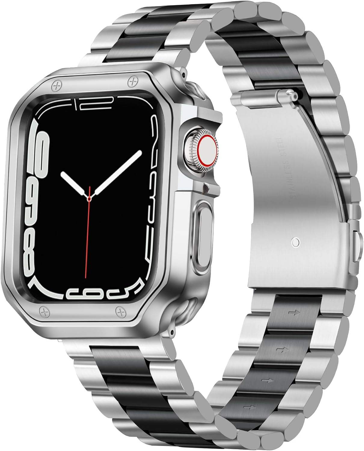 Compatible with Apple Watch Band 49Mm 46Mm 45Mm 44Mm 42Mm 41Mm 40Mm 38Mm Stainless Steel Metal Watch Strap with TPU Watch Case Compatible with Iwatch Series Ultra/10/9/8/7/Se2/Se/6/5/4/3/2/1