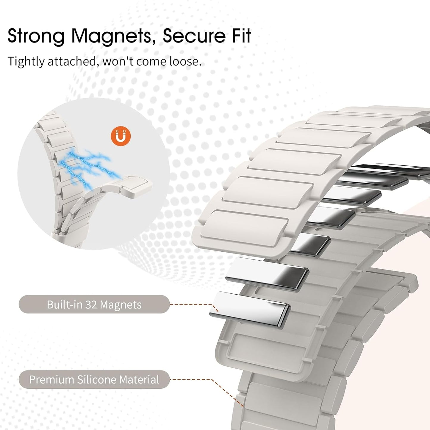 Magnetic Band Compatible with Apple Watch Series 10 9 8 7 6 5 4 3 2 1 SE, Strong Magnet Link Sporty Wristband Strap for Iwatch 38/40/41Mm, Silicone Replacement Straps for Men Women, Starlight