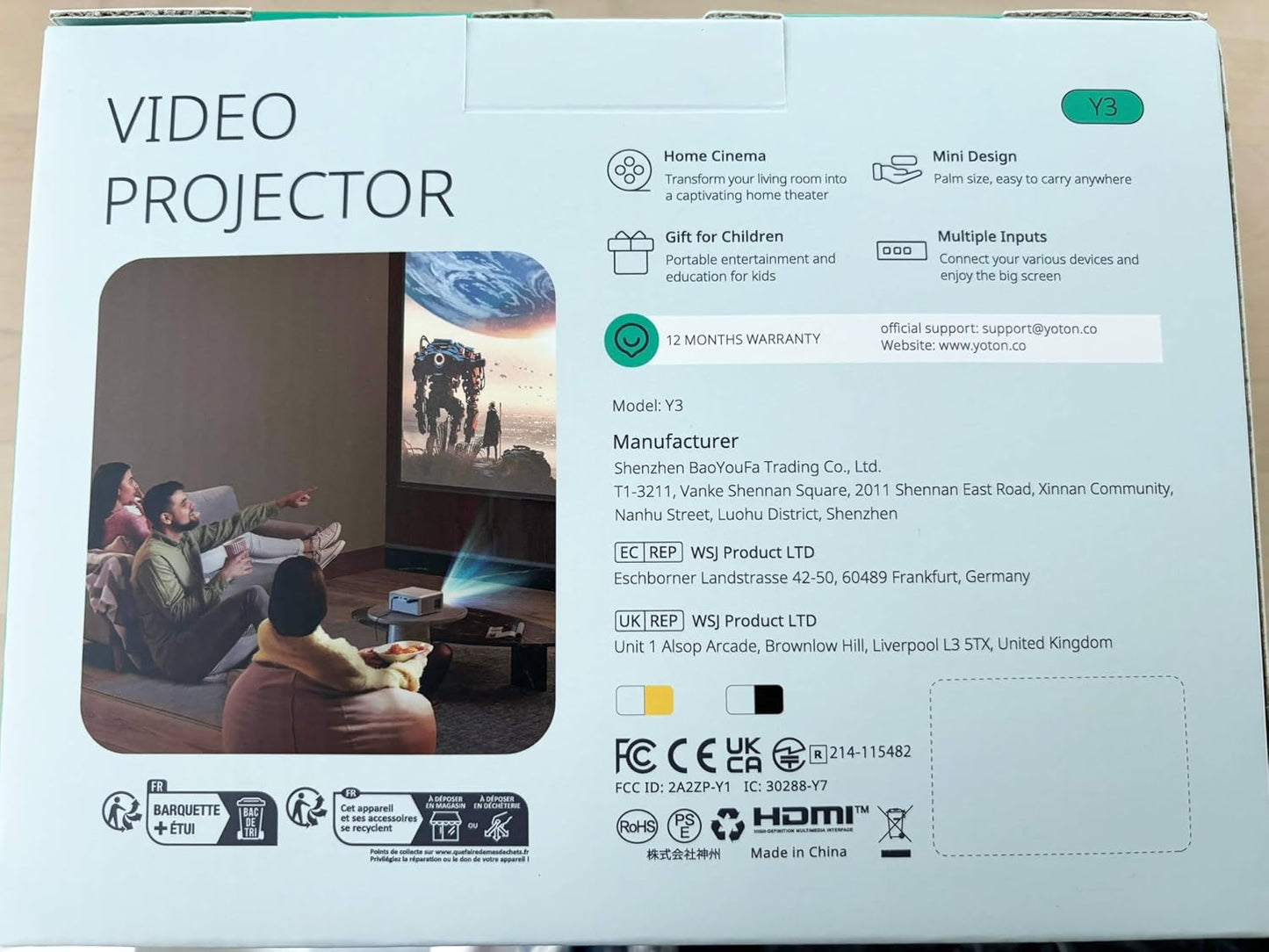 Mini Projector for Phone, Portable Small 1080P Full HD Supported for Ios/Android/Laptop, Videoprojector Y3 Compatible with Fire Stick, HDMI, USB, PS5, Xbox