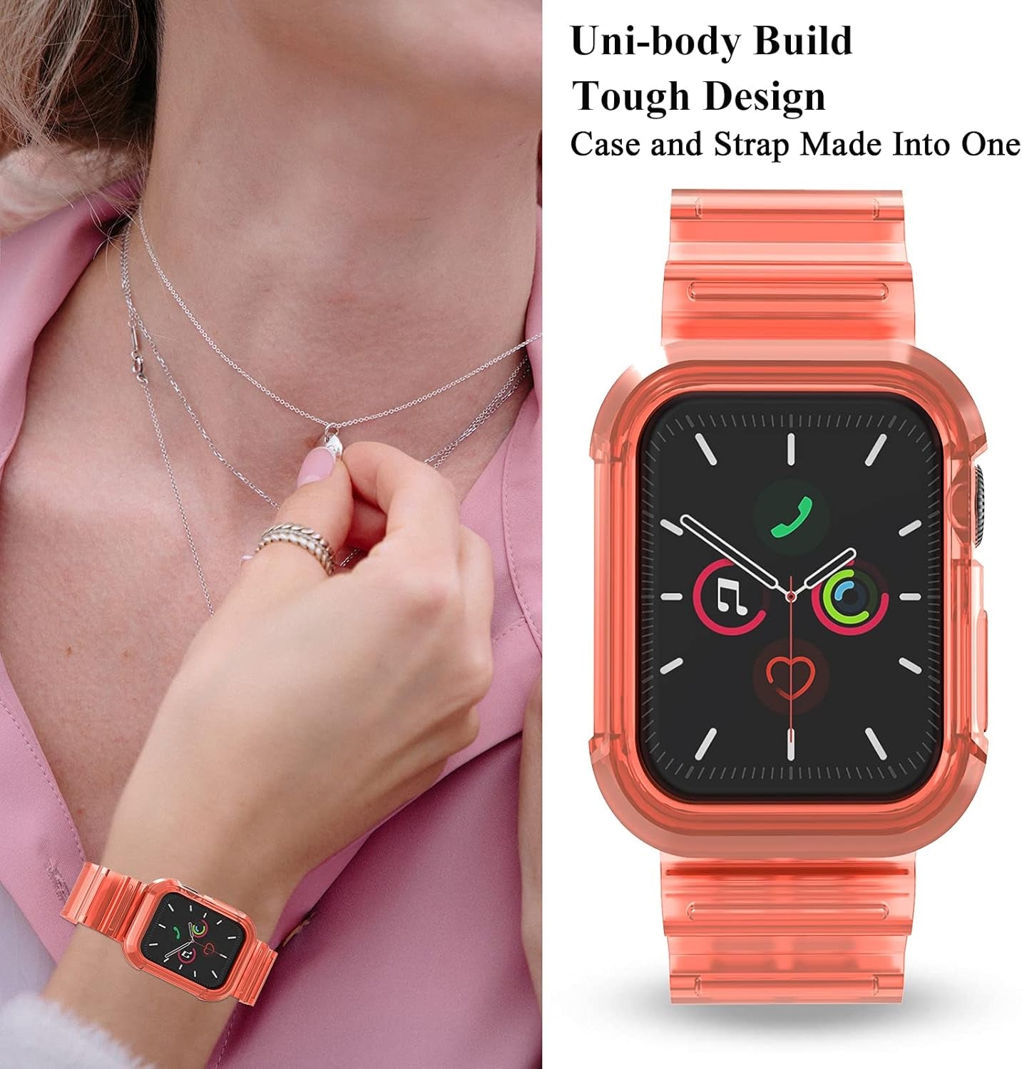 Band Compatible with Clear Apple Watch Bands 38Mm 40Mm 42Mm 44Mm with Rugged Bumper Case for Iwatch Series 6 5 4 3 2 1 SE, Glacier Clear Sports Watch Strap for Women and Men