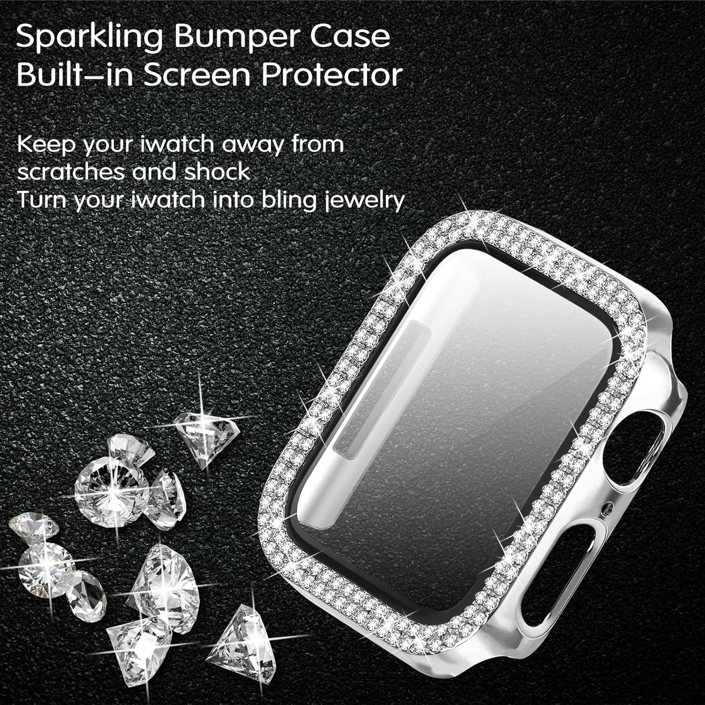 Bling Bands Compatible with Apple Watch Band 38Mm 40Mm 41Mm 42Mm 44Mm 45Mm,Women Diamond Metal Strap Bands with Glitter Case Built-In Screen Protector for Iwatch Series 9/8/7/6/5/4/3/2/1/SE