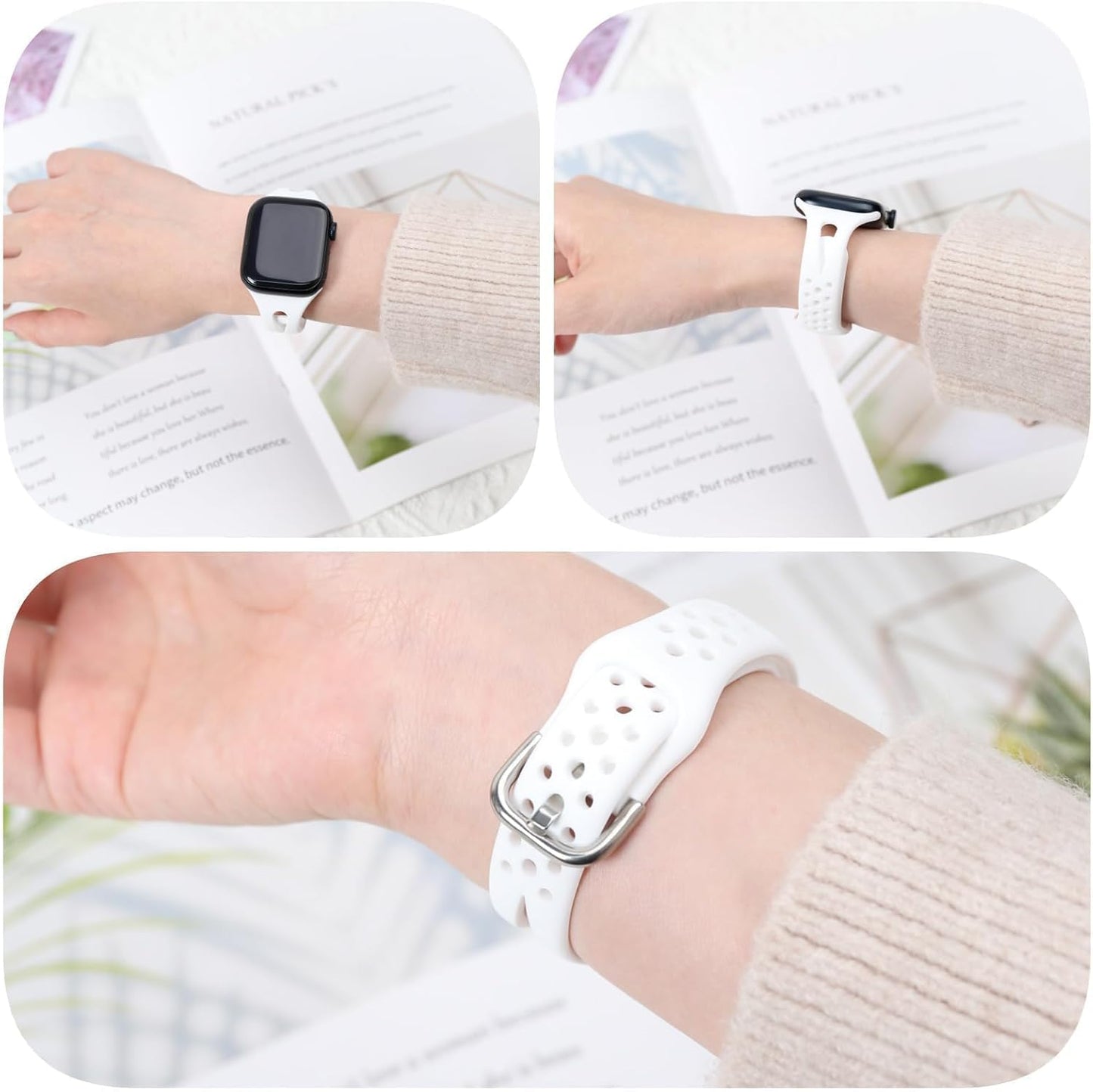 Slim Sport Band Compatible with Apple Watch Band Series 9 8 7 6 5 4 3 2 1/SE, 38/40/41 Mm, Women and Men, Soft Silicone Breathable Wristband, White