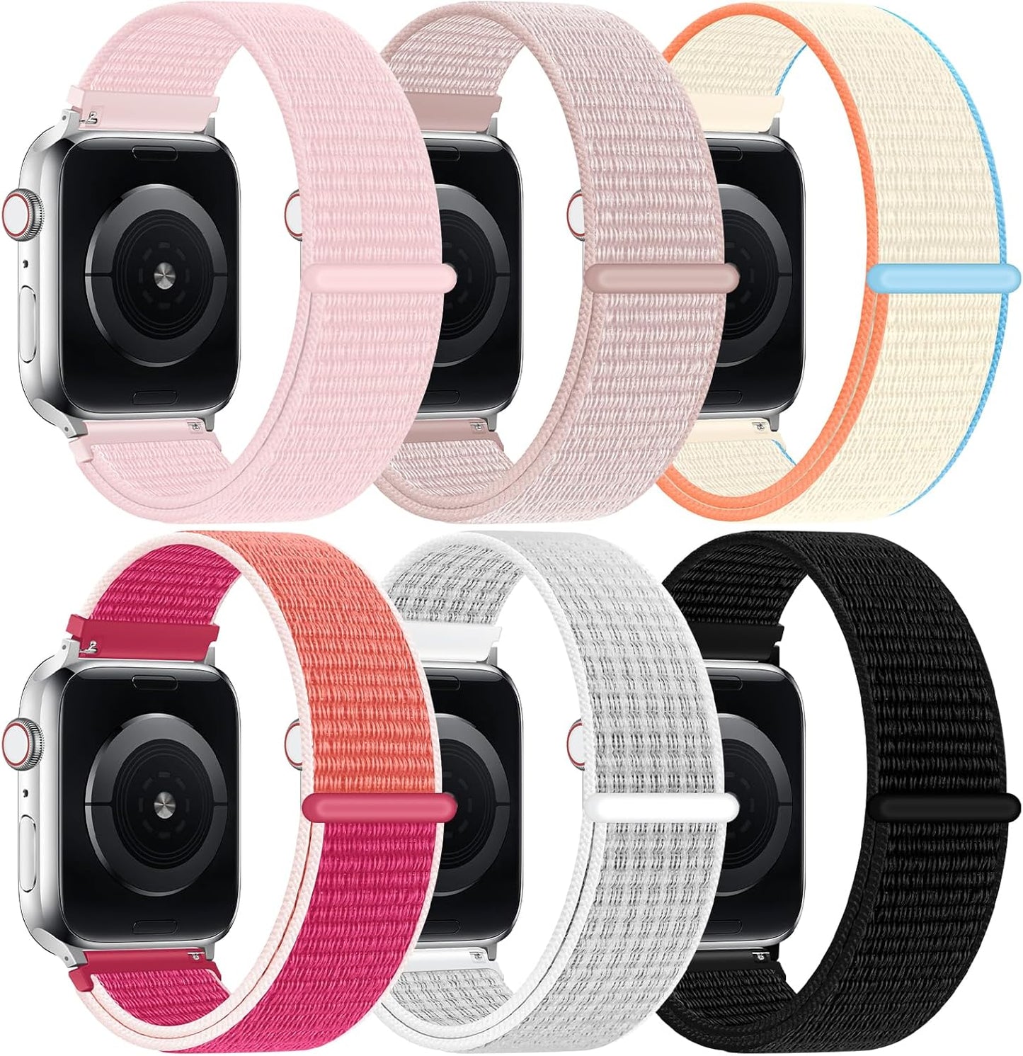 6 Pack Nylon Sport Loop Band Compatible with Apple Watch Band 38Mm 40Mm 41Mm 42Mm 44Mm 45Mm 46Mm 49Mm Women Men, Soft Adjustable Braided Replacement Straps for Iwatch Series 10 9 8 7 6 5 4 3 2 1 SE Ultra