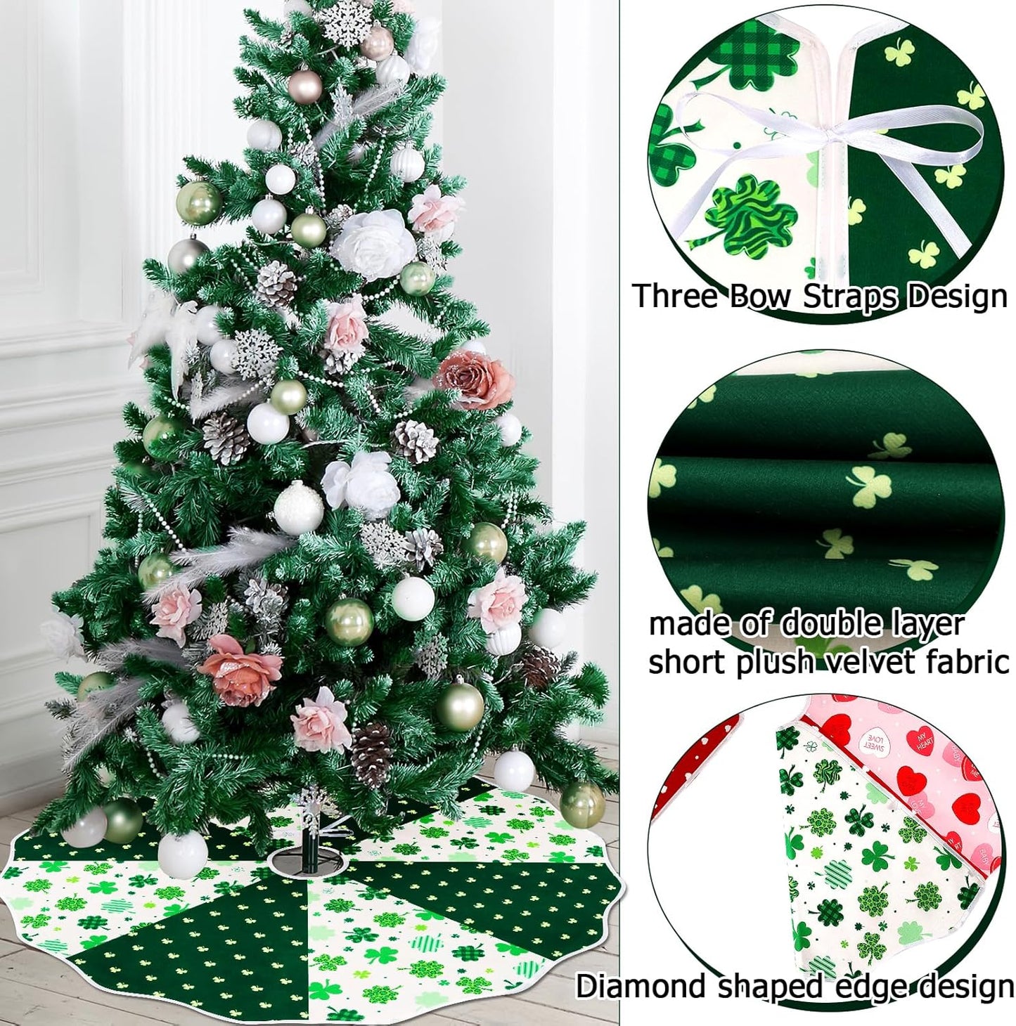 36In Valentine'S Day Tree Skirt Double Sided St. Patrick'S Day Tree Skirt Decorations,Reversible Holiday Tree Mat Party Supplies for Tabletop Trees Decoration