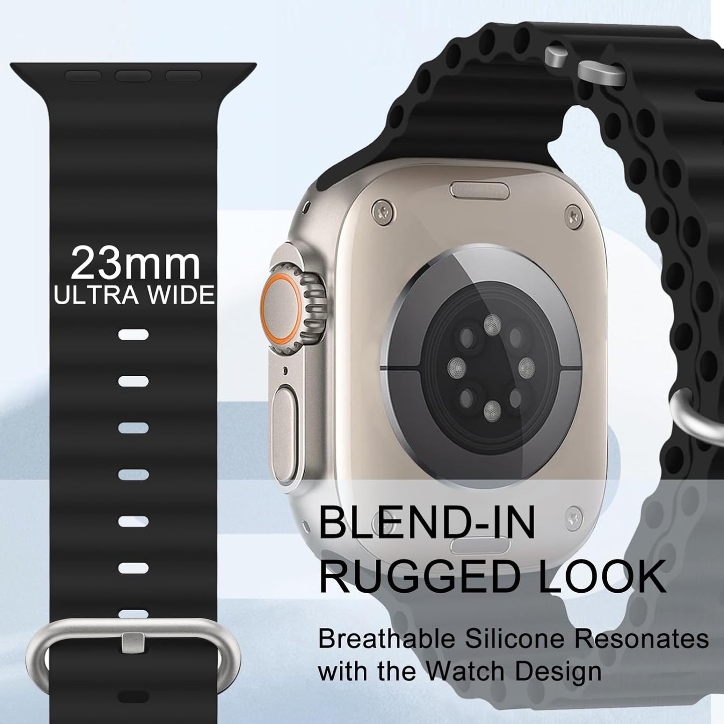Ocean Silicone Sport Band - Compatible with Apple Watch Ultra 2/Ultra Band 49Mm 45Mm 44Mm 42Mm for Men Women, Breathable Soft Waterproof Strap for Iwatch Ultra 2, Iwatch Ultra Series SE 9/8/7/6/5/4