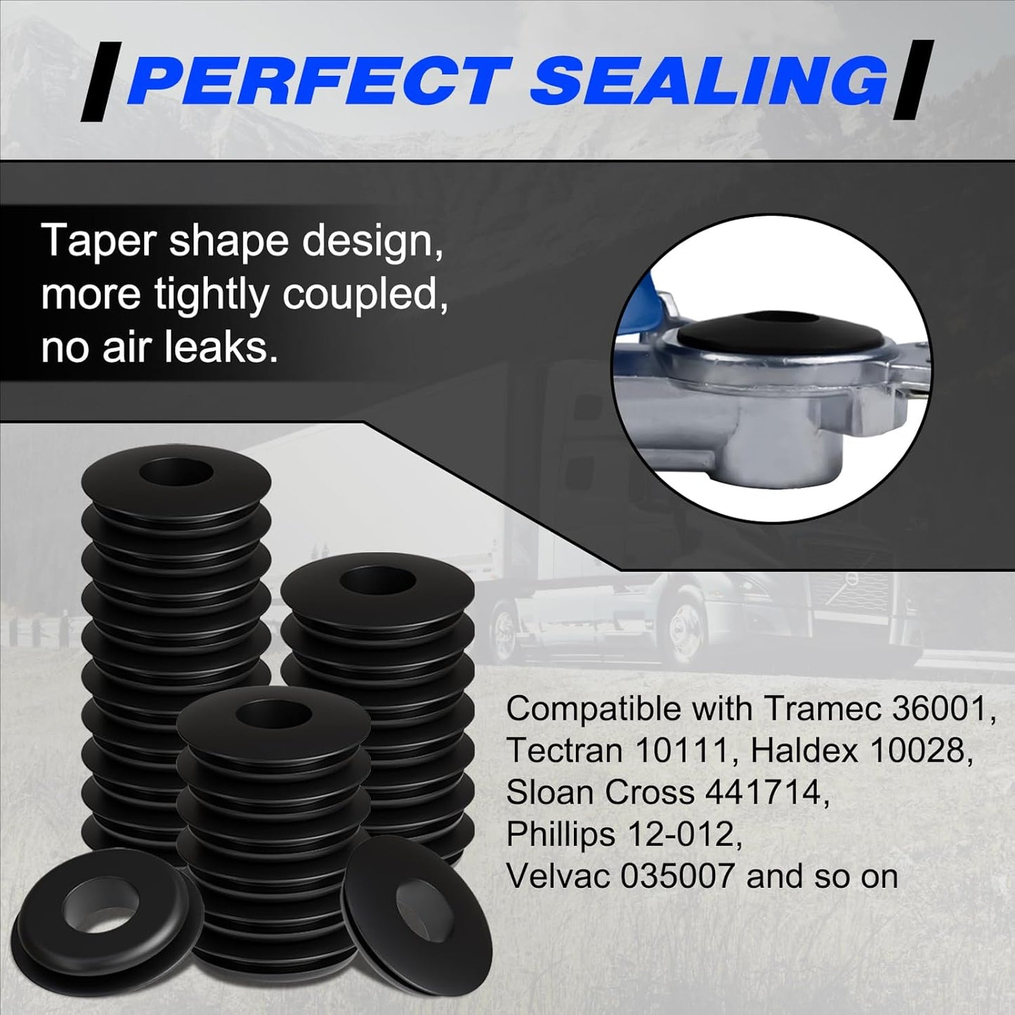 100Pcs Glad Hand Seals Black Truck Rubber Gladhand Gaskets Elastic Grommets round Washers for Semi Trailers Tractors Brake Air Hose Parts Number 10028 Truck Accessories