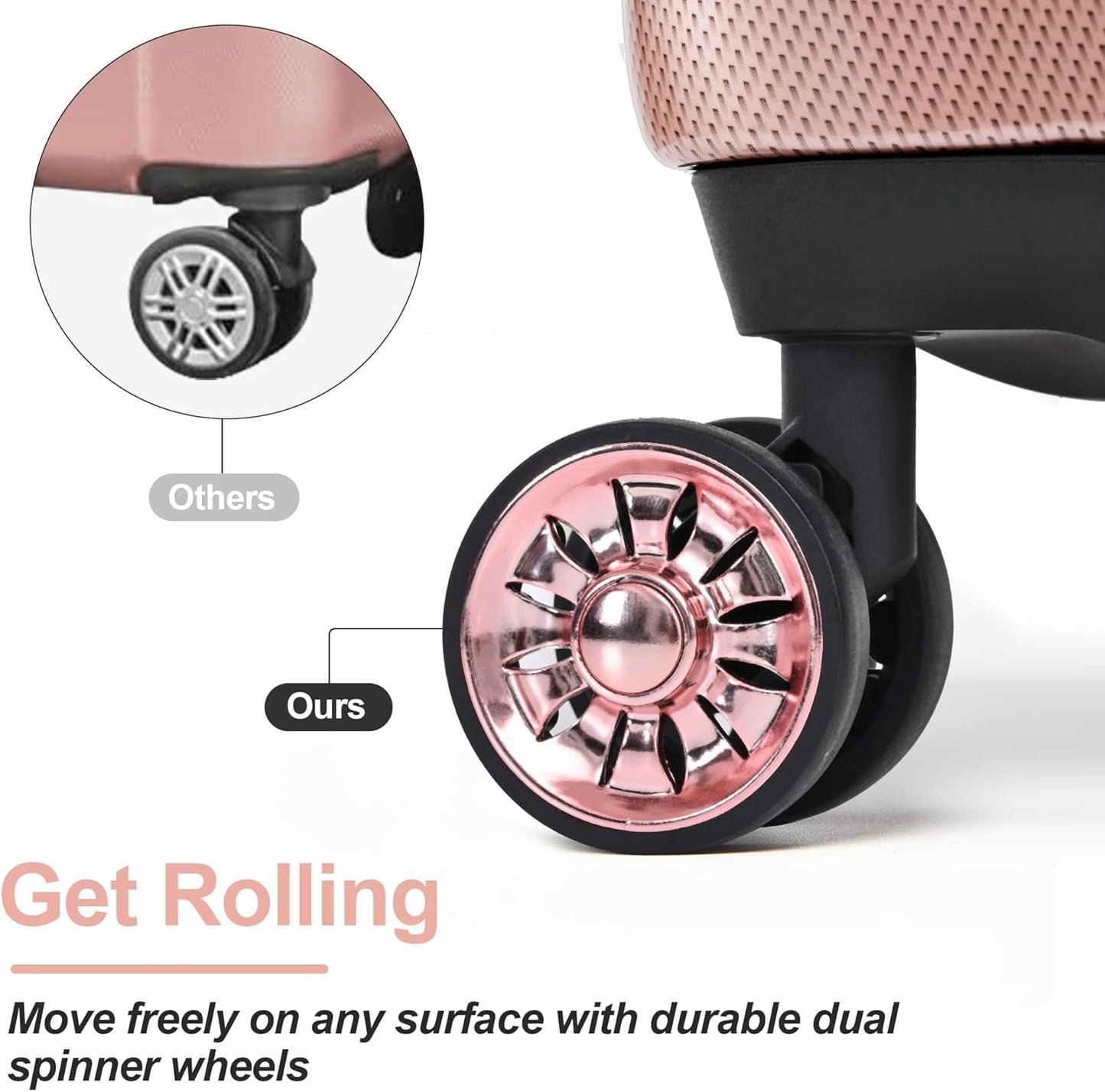 Luggage Set 3 Piece, PC+ABS Lightweight Suitcase Sets with Spinner Wheels, Hard Shell Luggage Sets with TSA Lock Rosegold (20/24/28)