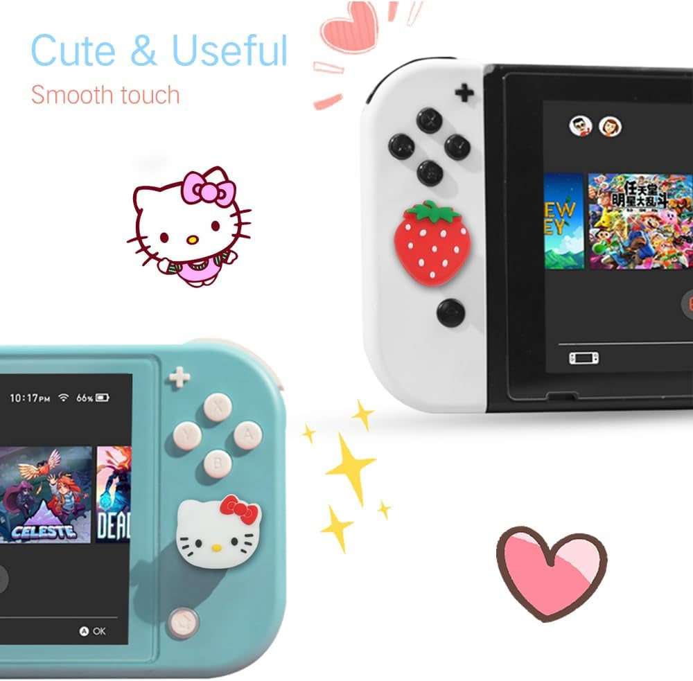 Switch Thumb Grips Caps, Cute Kitty Joystick Caps for Nintendo Switch/Lite/Switch OLED, 4 PCS Thumbstick Cover, Analog Stick Button Cover for NS Joycon Controller Accessories,Strawberry