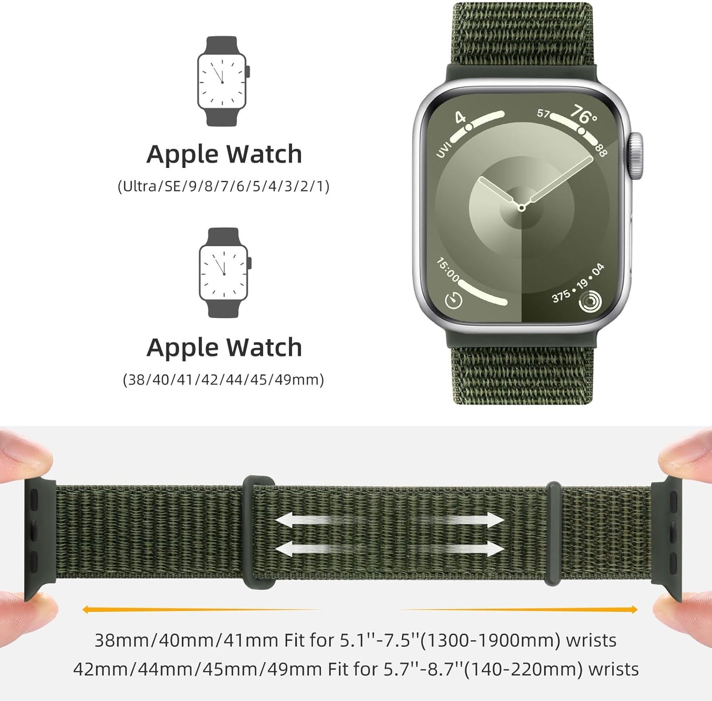 Compatible with Apple Watch Bands 40Mm 44Mm 45Mm 38Mm 41Mm 42Mm 46Mm 49Mm for Women Men, Adjustable Braided Sport Nylon Loop Straps for Iwatch Series 10/9/8/7/6/5/4/Se/Ultra