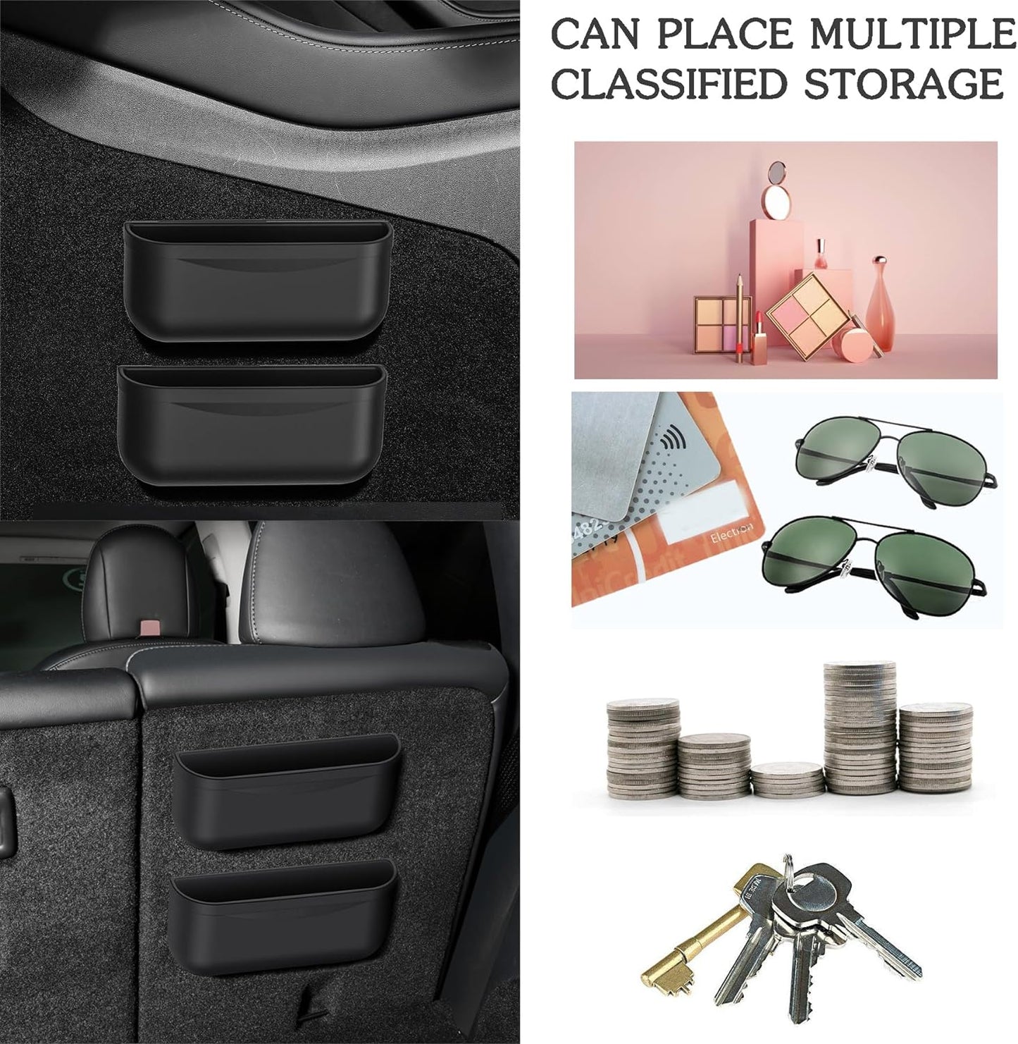 For Tesla Model Y 3 Sunglasses Holder Center Console Organizer Tray Storage Box Key Card Coin Holder Silicone Hook for Flocking for Tesla Model 3 Model Y Accessories