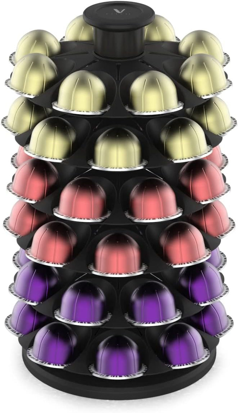 Rotary Coffee Pod Capsules Carousel Holder Organizer Compatible with 40 Nespresso Vertuoline Capsules (Black)