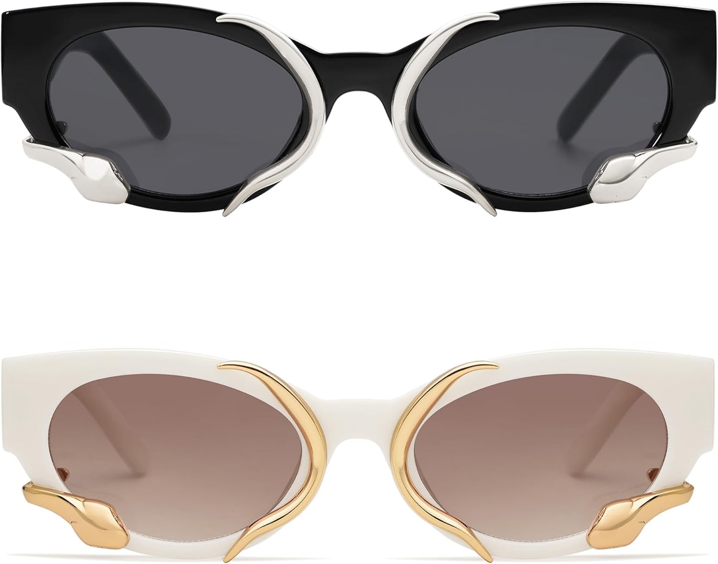 Trendy Sunglasses for Women Men Vintage Narrow Cateye Metal Snake Sunnie Y2K Accessories AP3621