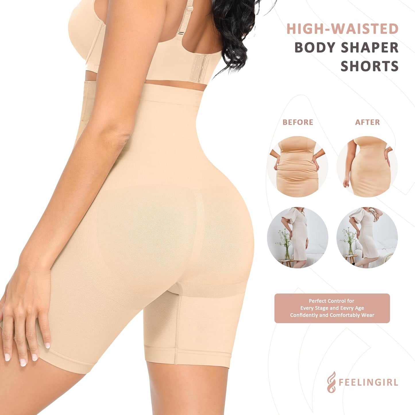 Tummy Control Shapewear Shorts Body Shaper for Women High-Waisted Thigh Slimming