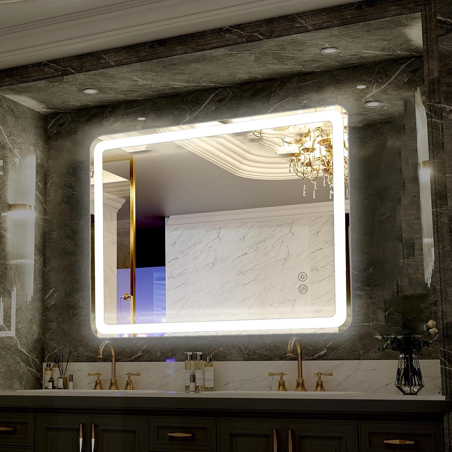 LED Bathroom Mirror with Lights, 24"X32" Frameless Wall Vanity Mirror with Front and Backlit, Stepless Dimmable, Anti-Fog, Waterproof, Memory Smart Mirror for Bathroom