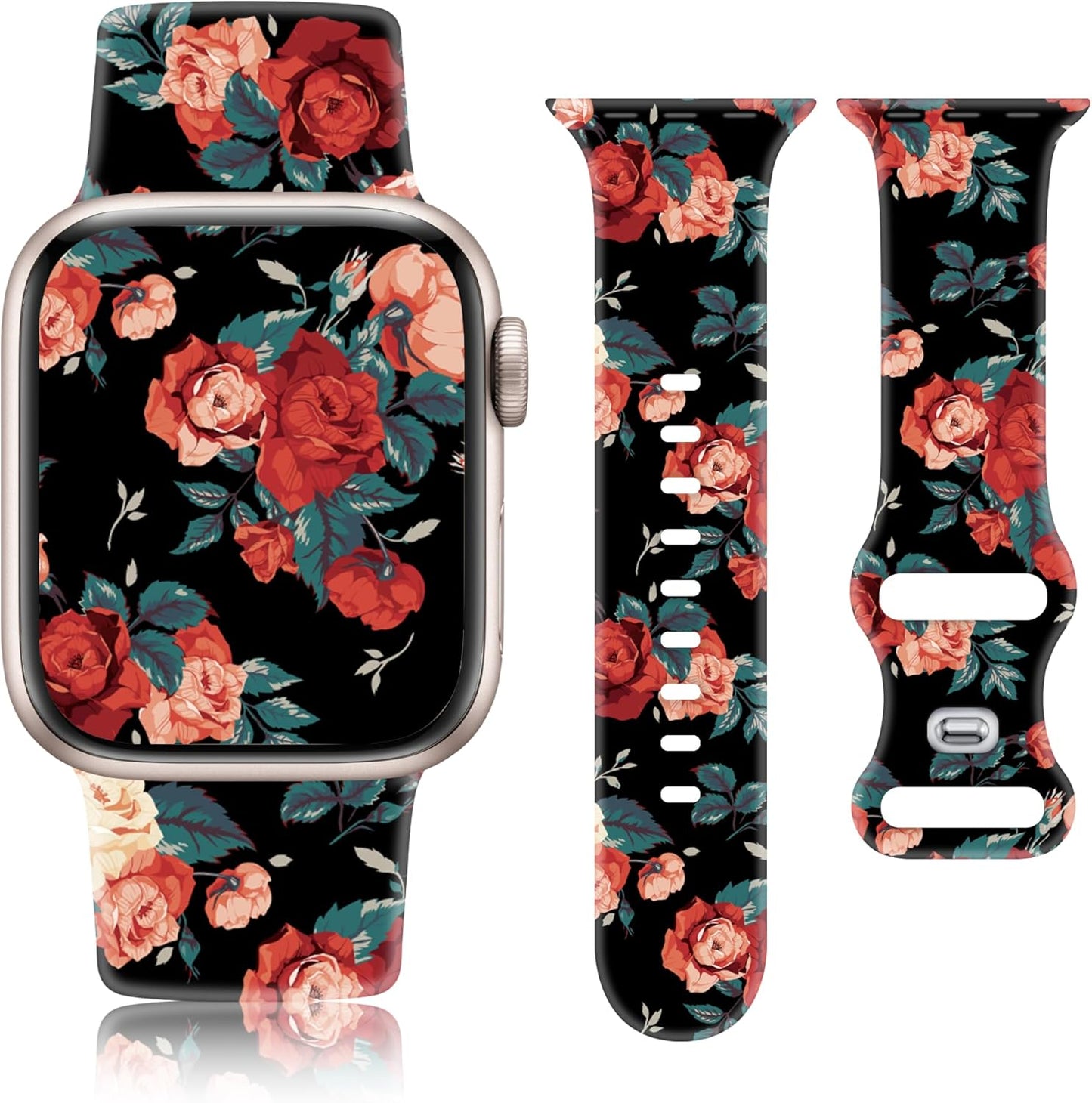 Designer Floral Band Fits 42Mm 44Mm 45Mm 49Mm Apple Watch Bands for Women, Cute Apple Watch Sport Band for Womens, Dressy Bracelet for Iwatch Bands Series 9 Series 8 SE 7 6 5 4 3 2 1-Black