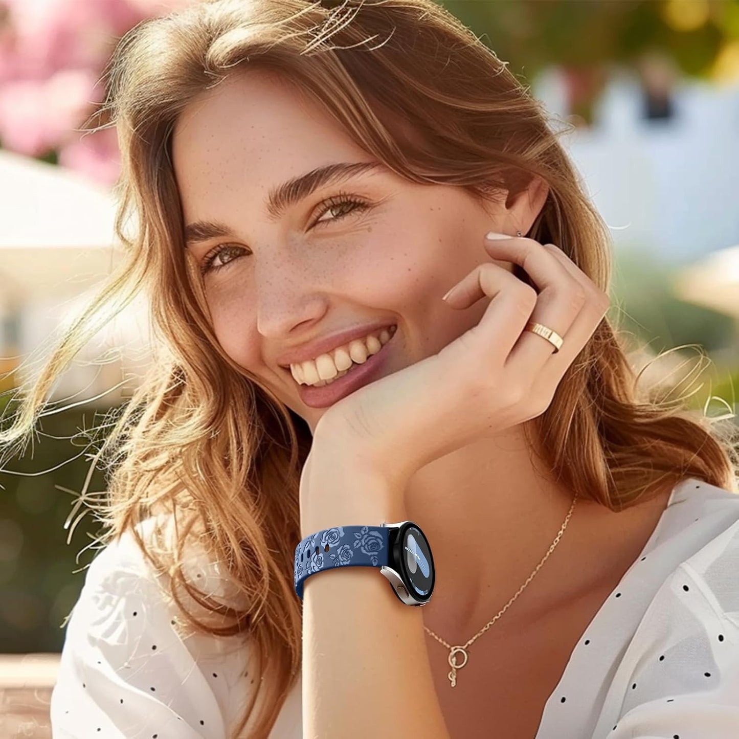 Sport Silicone Band for Samsung Watch 6 Bands 44Mm 40Mm, Galaxy Watch 4 5 Band/Galaxy Watch 5 Pro/Galaxy Watch 4 6 Classic Band, 20Mm Glossy Floral Engraved Band for Galaxy Watch 7, Deep Blue