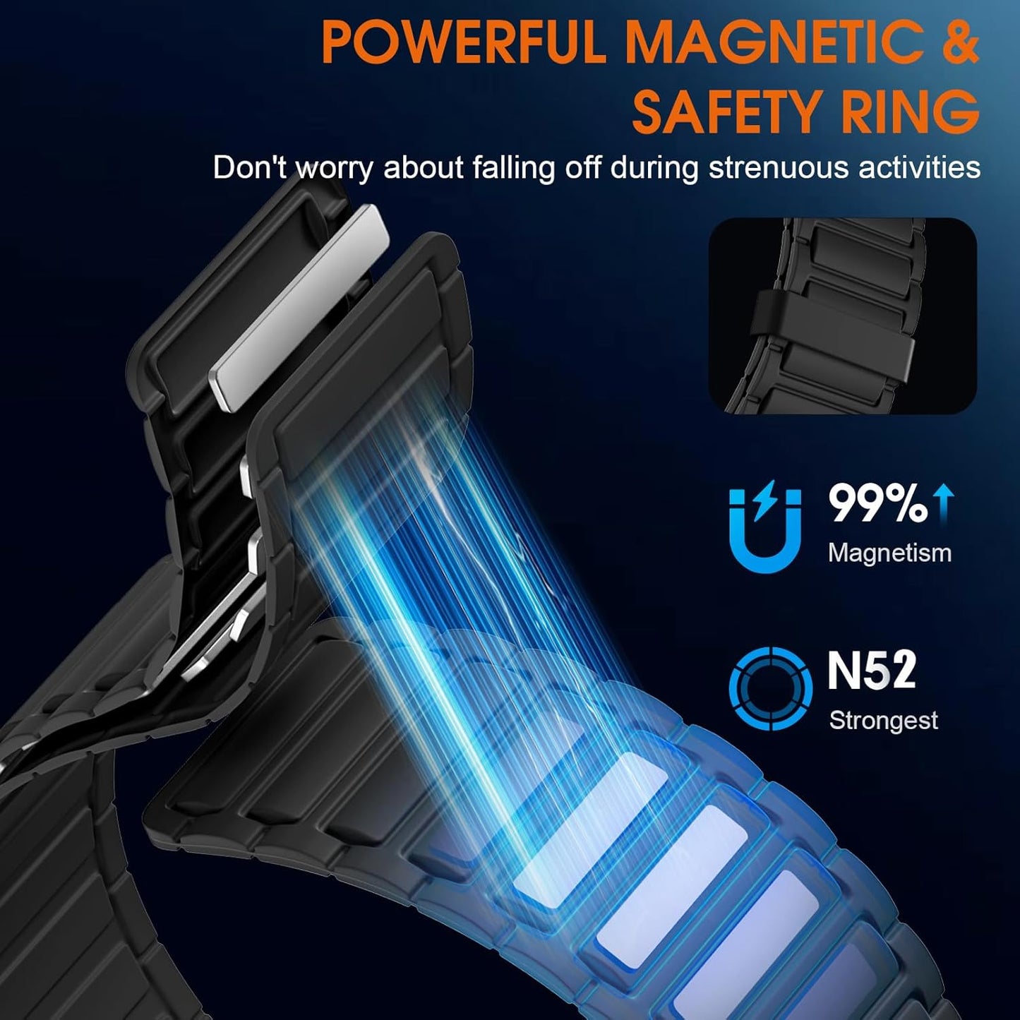 Magnetic Band Compatible with Apple Watch 45Mm for Men 46Mm 44Mm 42Mm 41Mm 40Mm 38Mm 49Mm Bands, Sport Silicone Strap Strong Magnet Link Wristband for Iwatch Series 10 9 8 7 6 5 4 3 SE Ultra 2