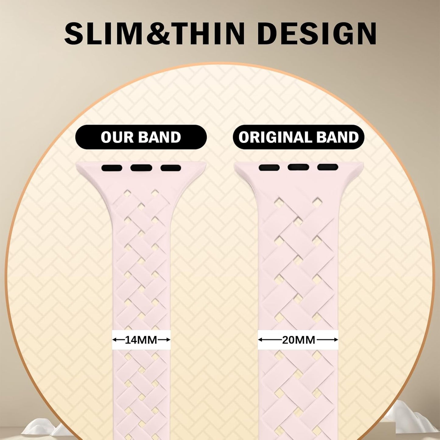 Slim Silicone Braided Bands Compatible for Apple Watch 42Mm 41Mm 40Mm 38Mm, Thin Breathable Sport Adjustable Strap for Iwatch Series SE 10 9 8 7 6 5 4 3 2 1 Women