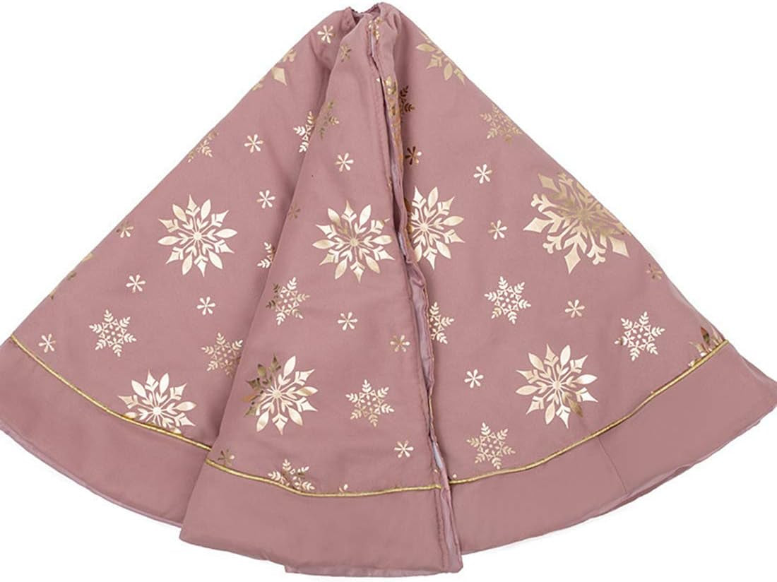47" Large Christmas Tree Skirt Gilded Snow Snowflake Indoor Nordic Style Bright Colored Rustic Luxury Xmas Cushion Party Treatments, Pink