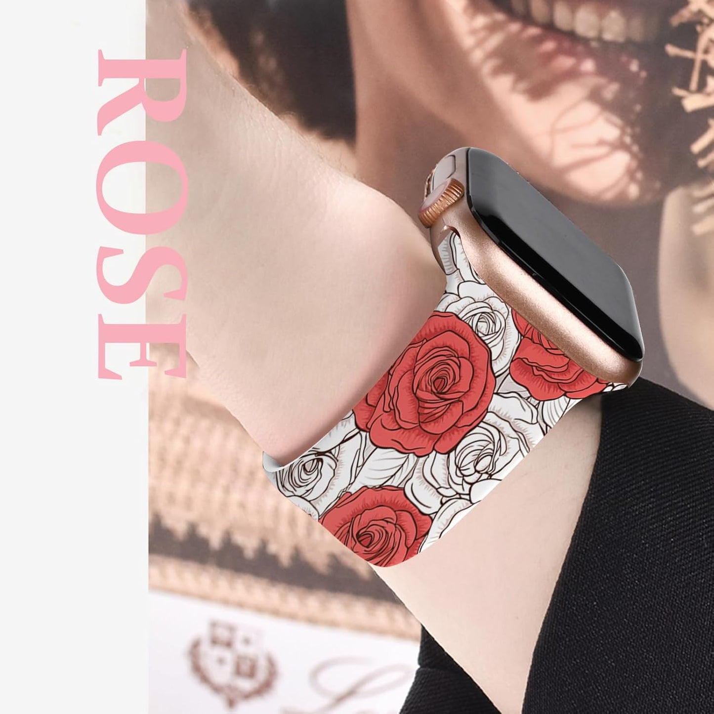 Floral Silicone Band Compatible with Apple Watch Bands for Women, 38Mm 40Mm 41Mm 42Mm 44Mm 45Mm 49Mm, for Iwatch Band Series 9 SE Ultra 8 7 6 5 4 3 2 1