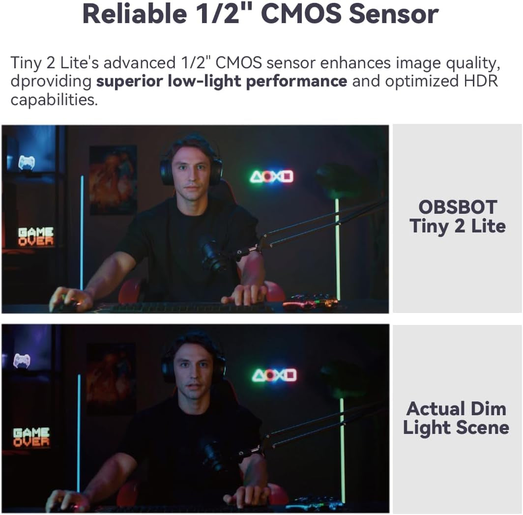 Tiny 2 Lite Ai-Powered 4K UHD PTZ Webcam,1/2" CMOS Sensor 4X Digital Zoom AI Auto Tracking with Auto Zoom Gesture Control 2.0, Livestream for Game/Meeting/Online Educate, W Mini Tripod