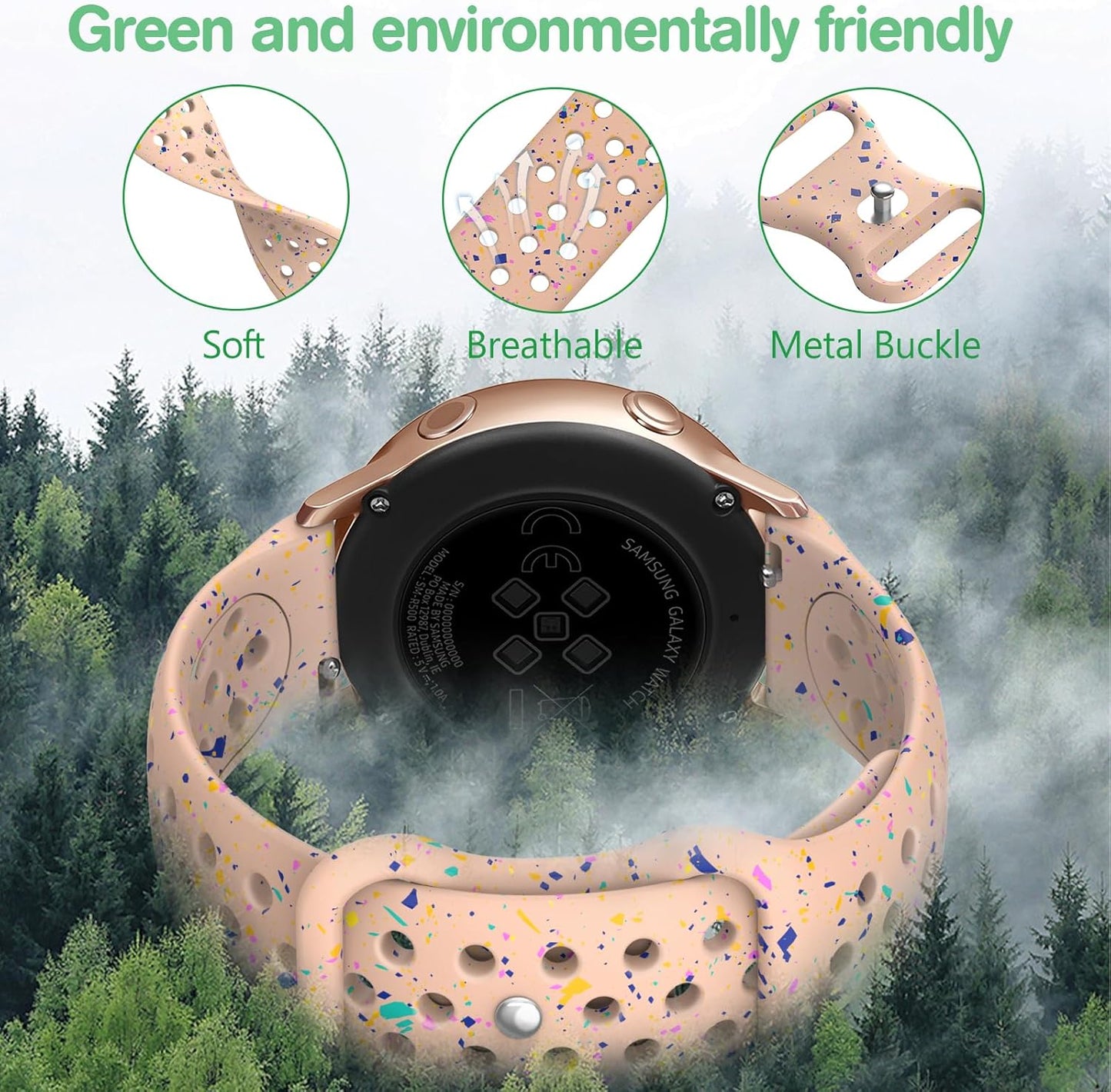 Breathable Sport Band Compatible with Samsung Galaxy Watch 7/6/5/4/FE Band 40Mm 44Mm, Galaxy Watch 5 Pro 45Mm,Galaxy Active 2,Galaxy Watch 3,20Mm Eco-Friendly Silicone Waterproof Strap for Women