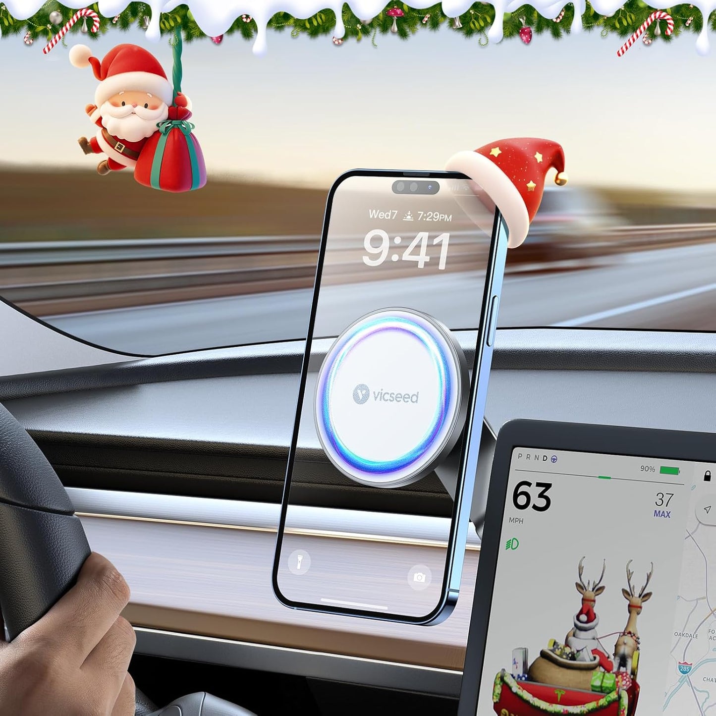 Tesla Phone Mount【Strongest Magnet Power】Magsafe Car Mount for Tesla Model 3 Model Y, Foldable Hidden Tesla Phone Holder Fit for All Phone, Tesla Model Y Accessories Tesla Model 3 Accessories