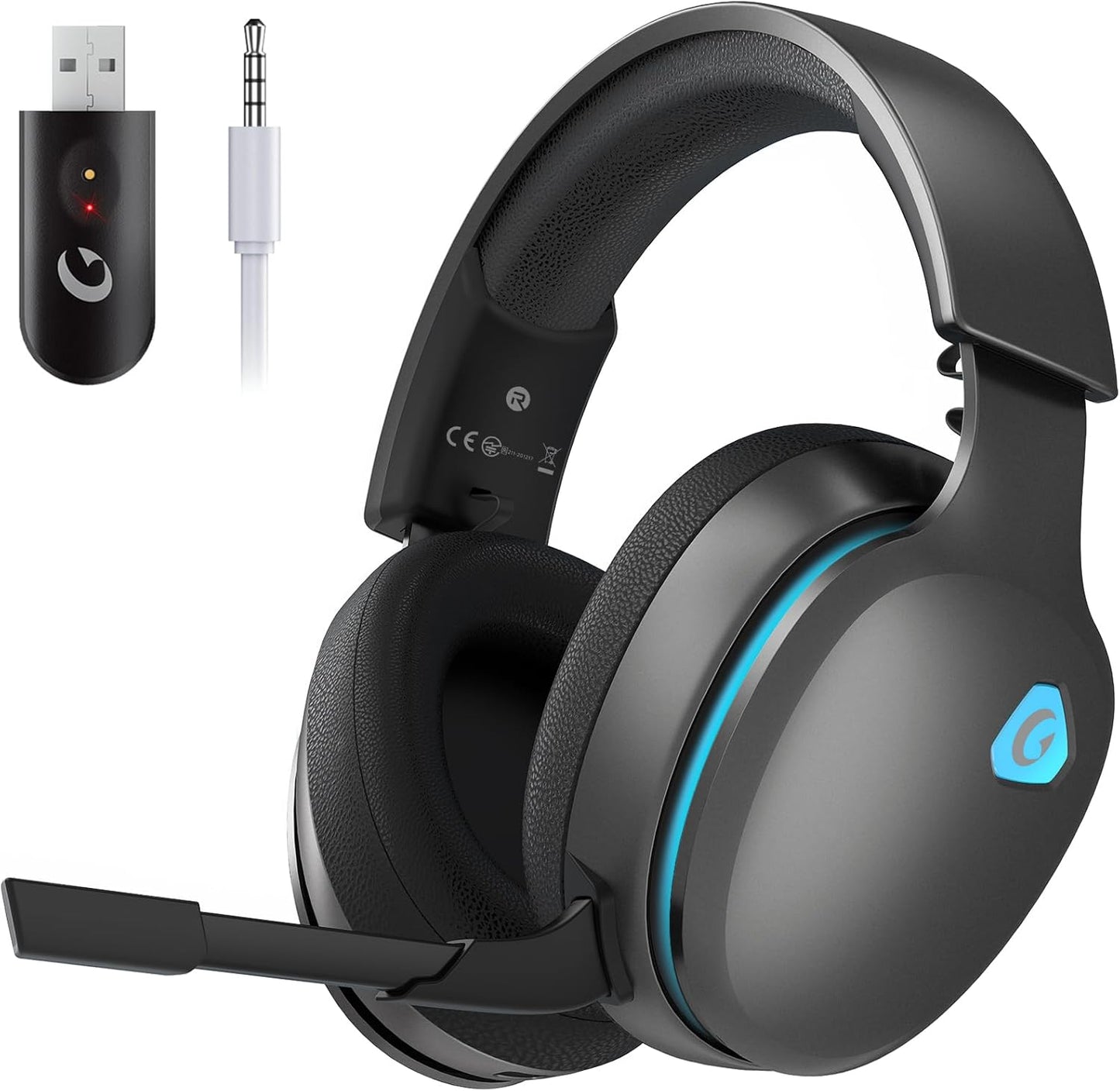 2.4Ghz Wireless Gaming Headset for PS5, PS4 Fortnite & Call of Duty/Fps Gamers, PC, Nintendo Switch, Bluetooth 5.3 Gaming Headphones with Noise Canceling Mic, Stereo Sound, 40+Hr Battery -White
