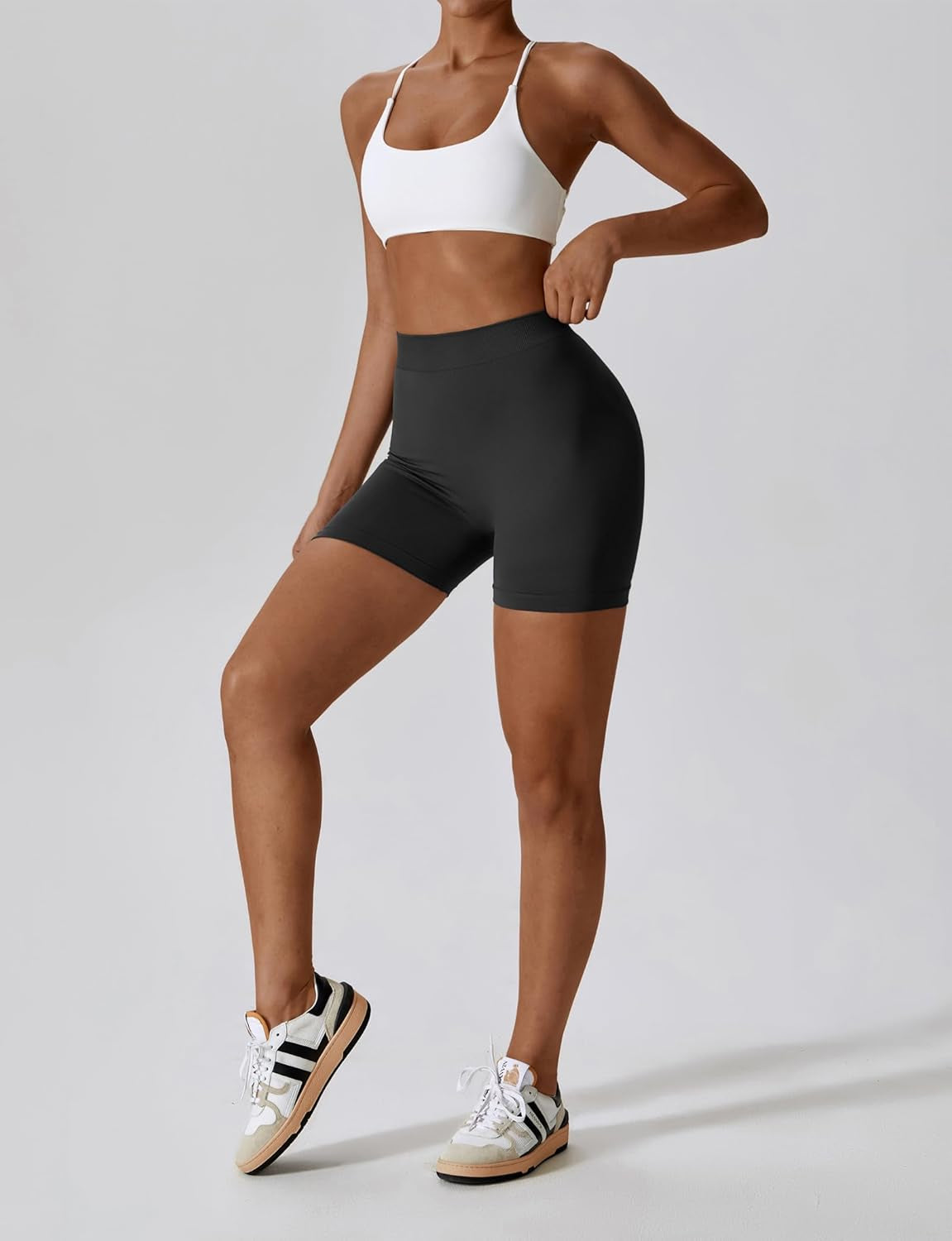 Workout Shorts for Women Seamless V Back Scrunc Butt Gym Shorts Tummy Control High Waist Booty Yoga Shorts