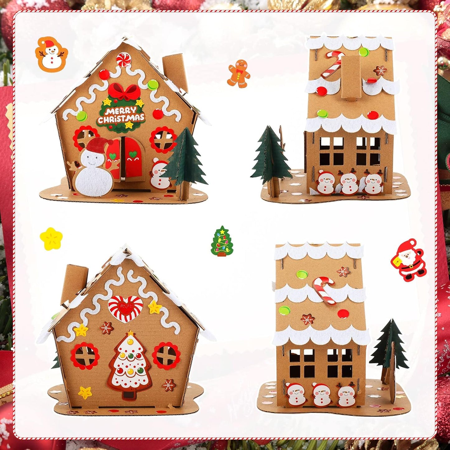 6 Set Christmas Cardboard Gingerbread House Kit Christmas DIY Crafts Decorations Fun Xmas Holiday Home Party Gifts
