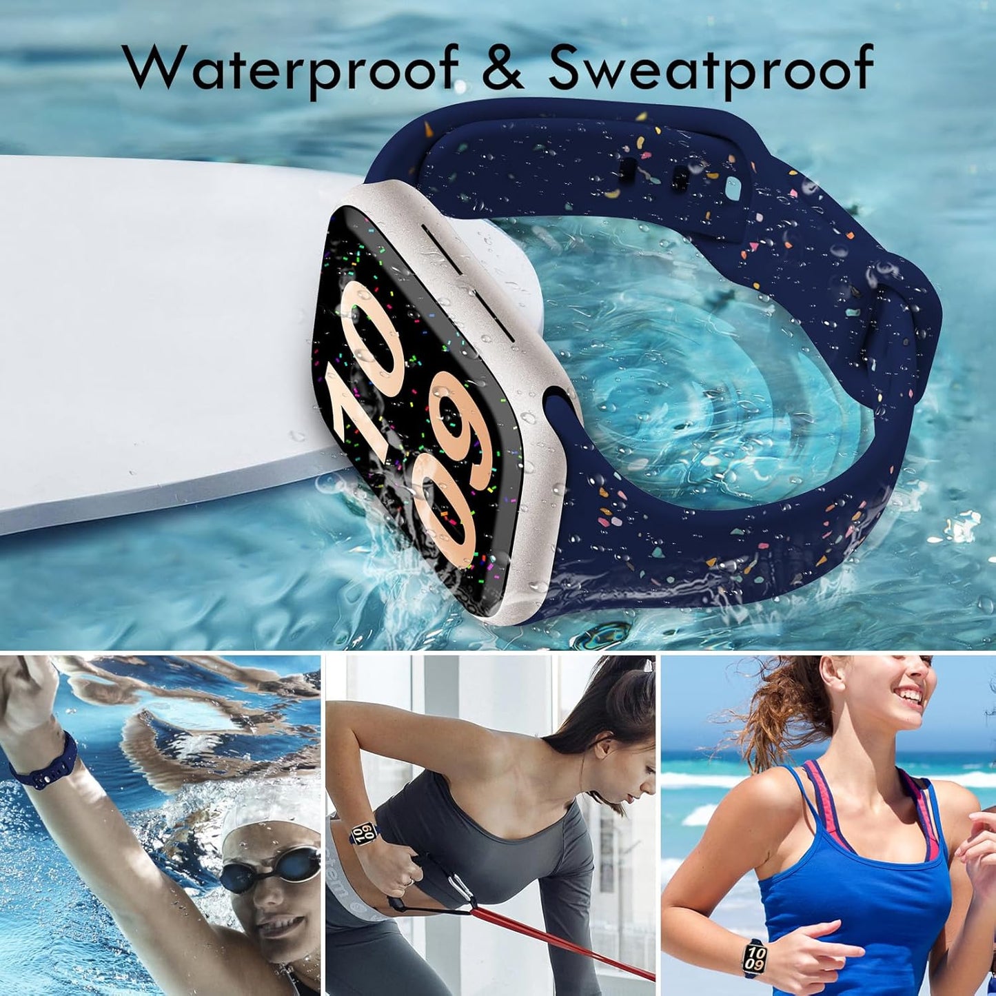 Sport Band Compatible with Apple Watch Band 40Mm 38Mm 41Mm for Women Girls, Recycled Silicone Slim Strap for Iwatch Bands Series 10 9 8 7 6 SE 5 Ultra 4 3 2 1 - Midnight_Blue