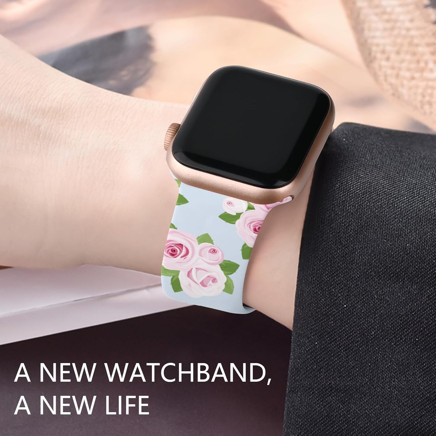 Floral Silicone Band Compatible with Apple Watch Bands for Women, 38Mm 40Mm 41Mm 42Mm 44Mm 45Mm 49Mm, for Iwatch Band Series 9 SE Ultra 8 7 6 5 4 3 2 1