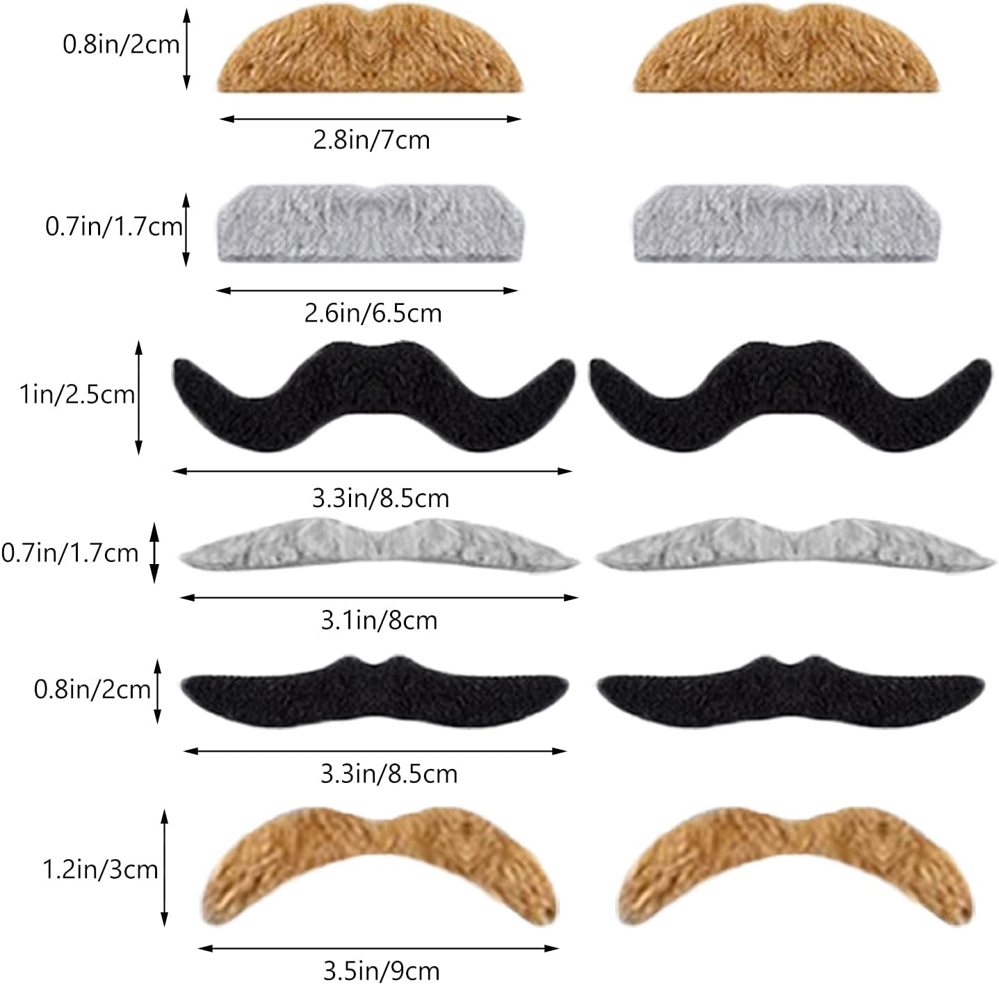 72 Pcs Self Adhesive Fake Mustache Set,Novelty Hairy Mustanches,Costume Facial Hair for St. Patrick'S Day and Role-Playing(Mixed Colors) Black