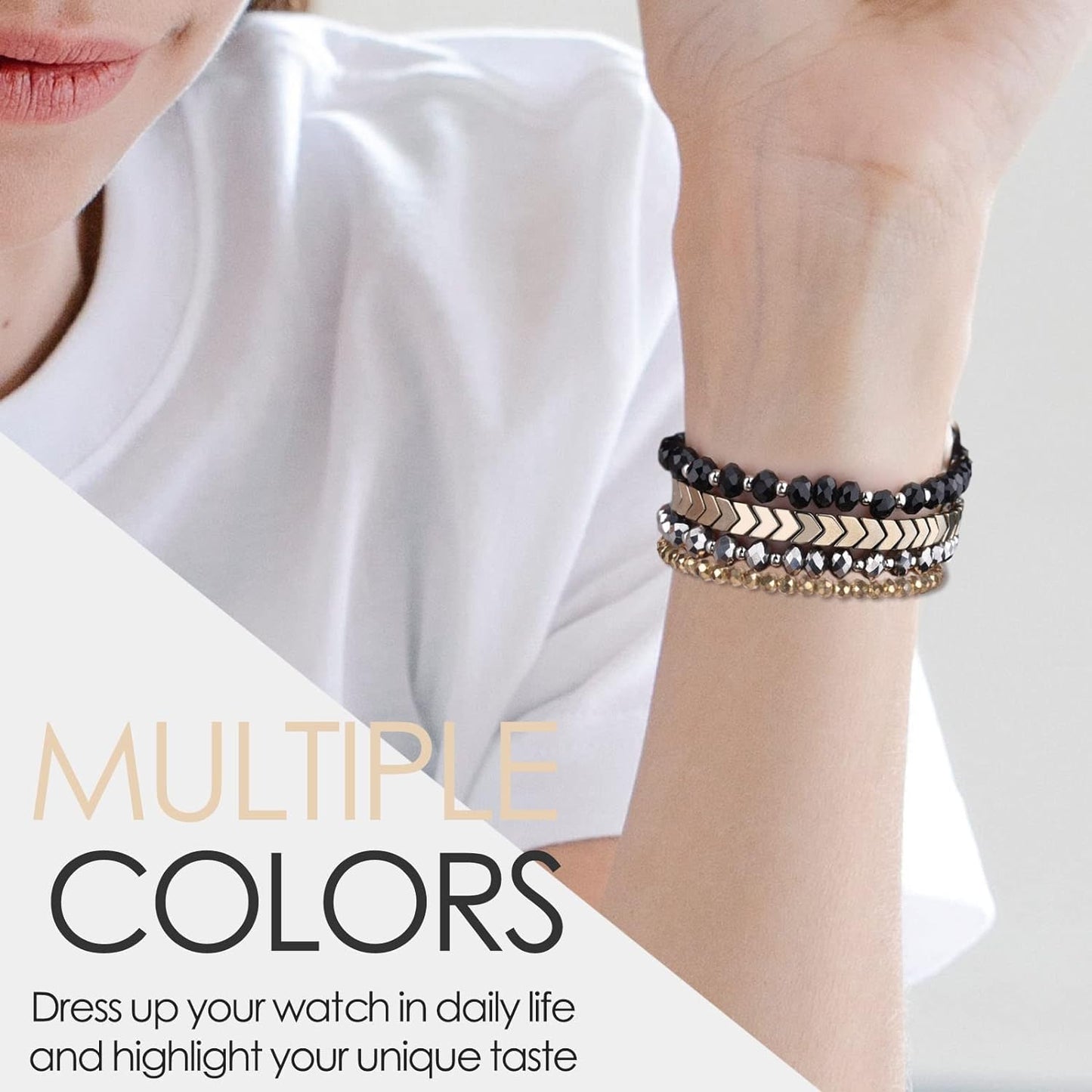 Beaded Bracelet Compatible with Apple Watch Band 38Mm/40Mm/41Mm Series 9/8/7/SE/6/5/4/3/2/1 Women Fashion Handmade Elastic Stretch Strap for Iwatch Bands Replacement Colorful