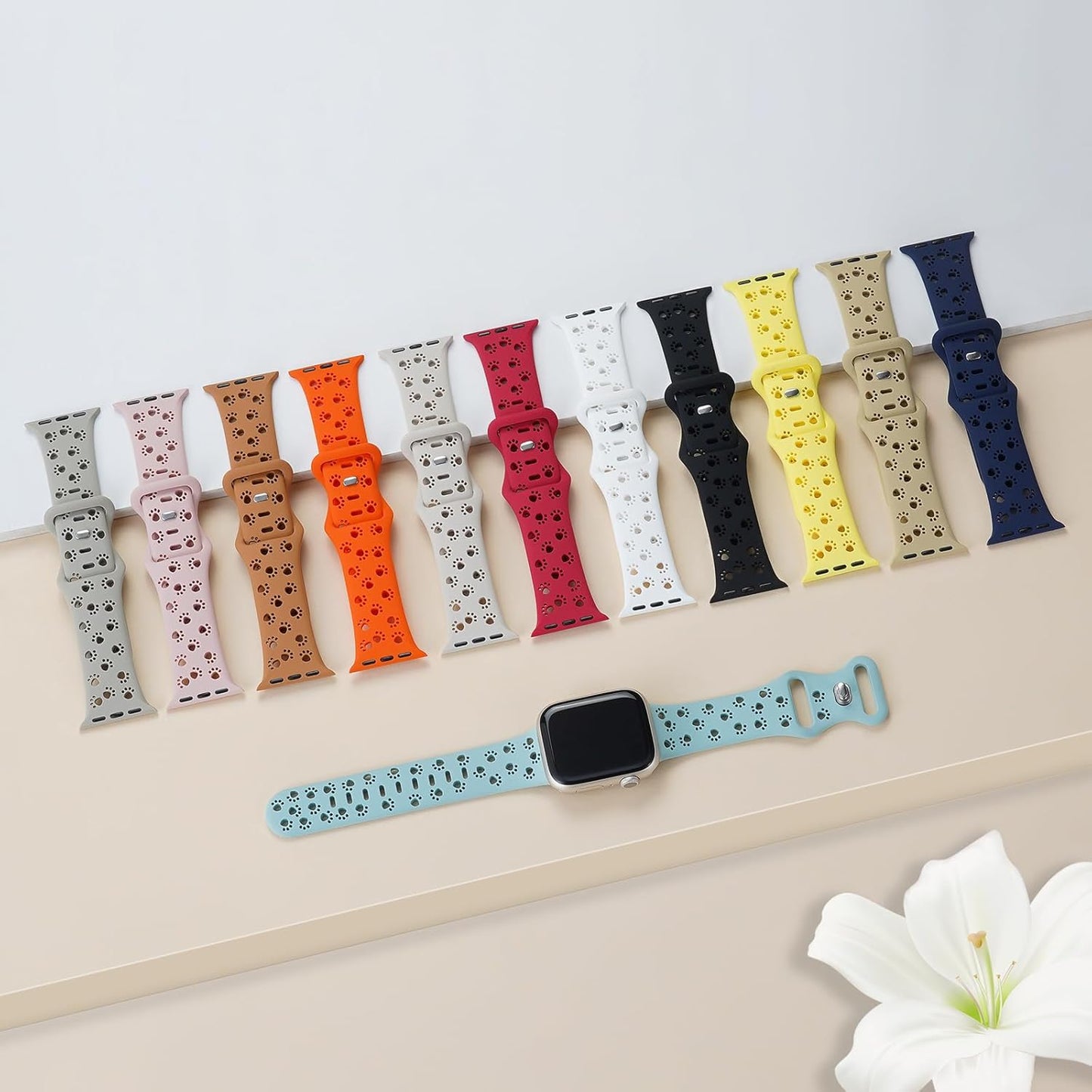 Dog Paw Watch Band Compatible with Apple Watch Band 38Mm 40Mm 44Mm 42Mm 45Mm 41Mm 49Mm for Women, Slim Lace Silicone Hollow Out Wristbands for Iwatch Series 9/8/7/6/5/4/3/2/1/SE
