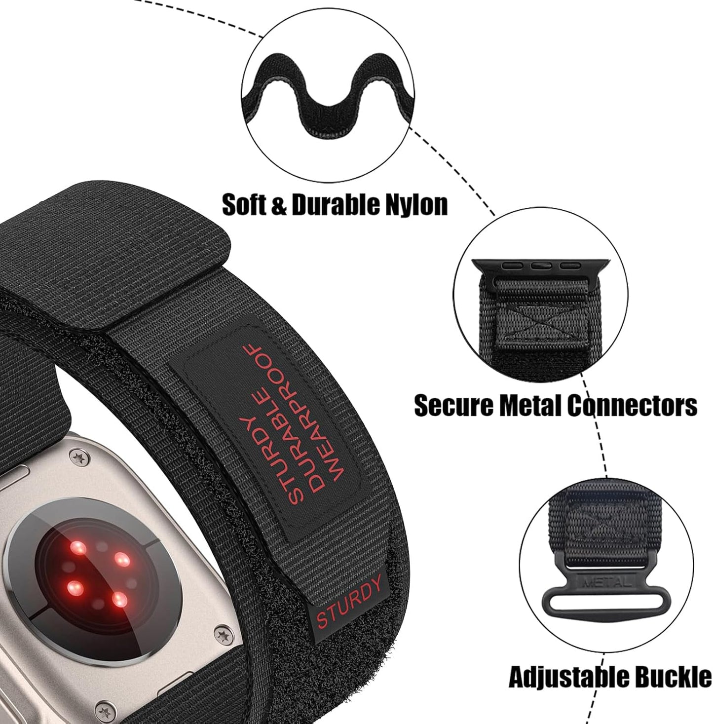 Nylon Sport Band Compatible with Watch Band 49Mm 45Mm 44Mm 42Mm Men Women Nylon Outdoor Sports Velcro Strap for Watch Ultra 2 Ultra SE Series 9 8 7 6 5 4 3 2 1 - Black