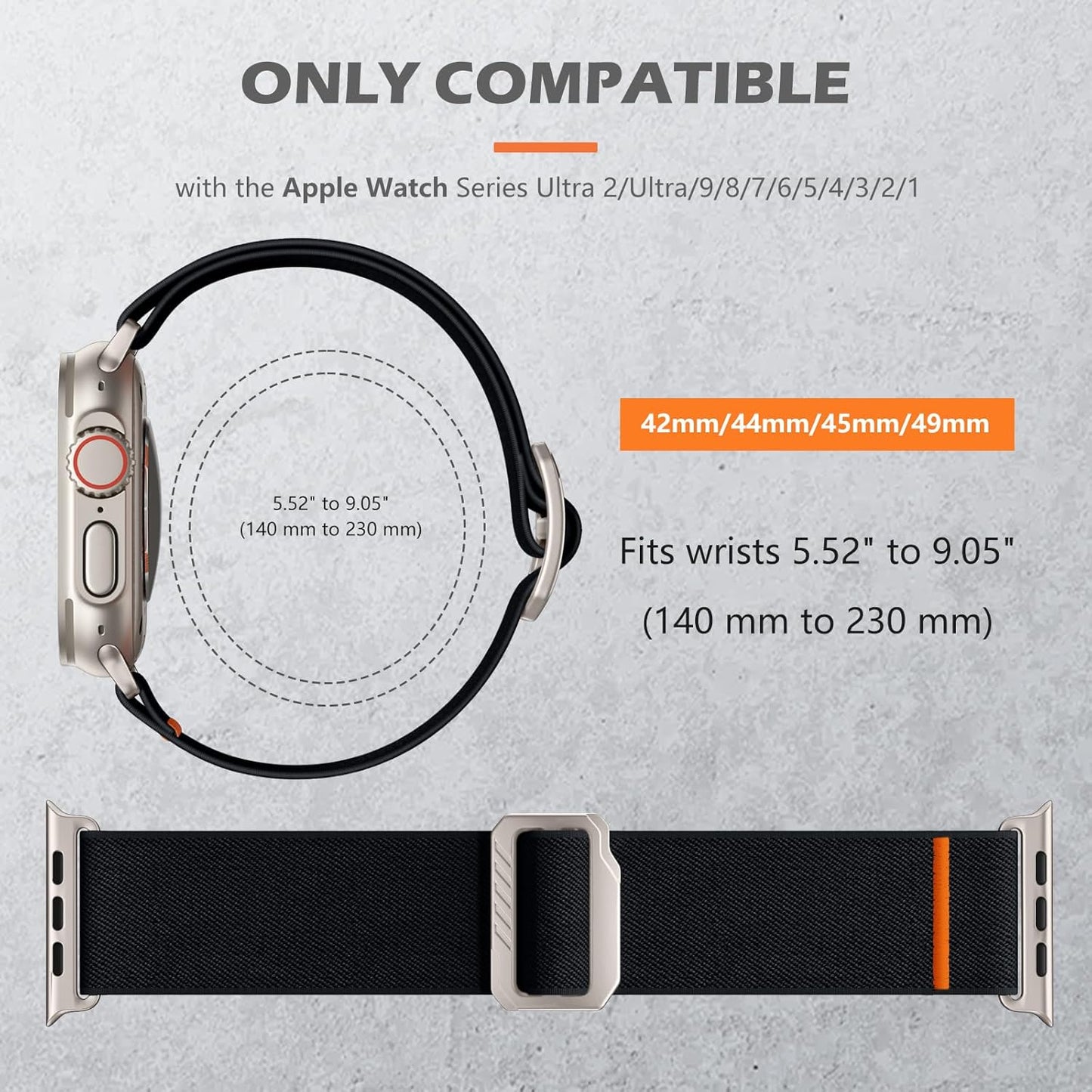 Elastic Sport Bands Compatible with Apple Watch Ultra 2 Band/Ultra Band 49Mm, Iwatch Series 10/9/8/7/6/5/4/3/2/1/SE 42Mm/44Mm/45Mm/46Mm/49Mm Stretchy Nylon Solo Loop Wide Replacement Strap Men Women