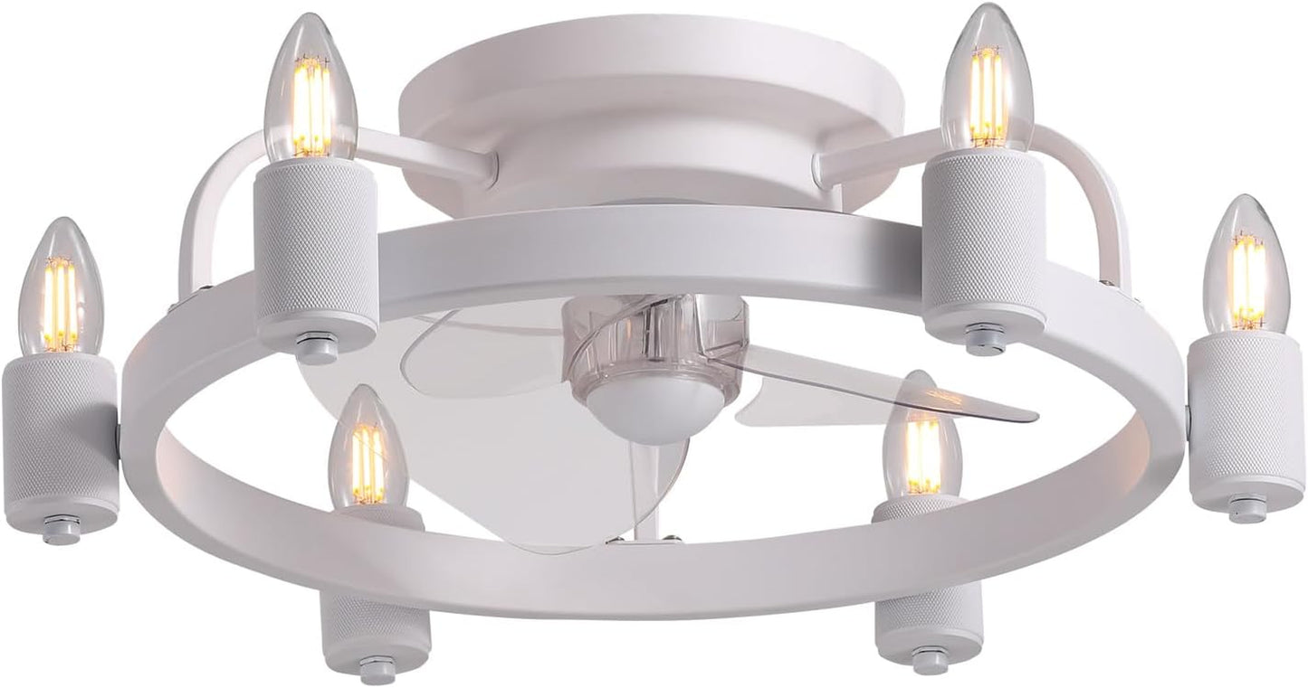 Ceiling Fans with Lights, Low Profile Ceiling Fan with Light, 20 in Flush Mount Ceiling Fan with Remote, 6 Speed, 1/2/4H Timer, Farmhouse Rustic Vintage Ceiling Fan for Kitchen, Bedroom