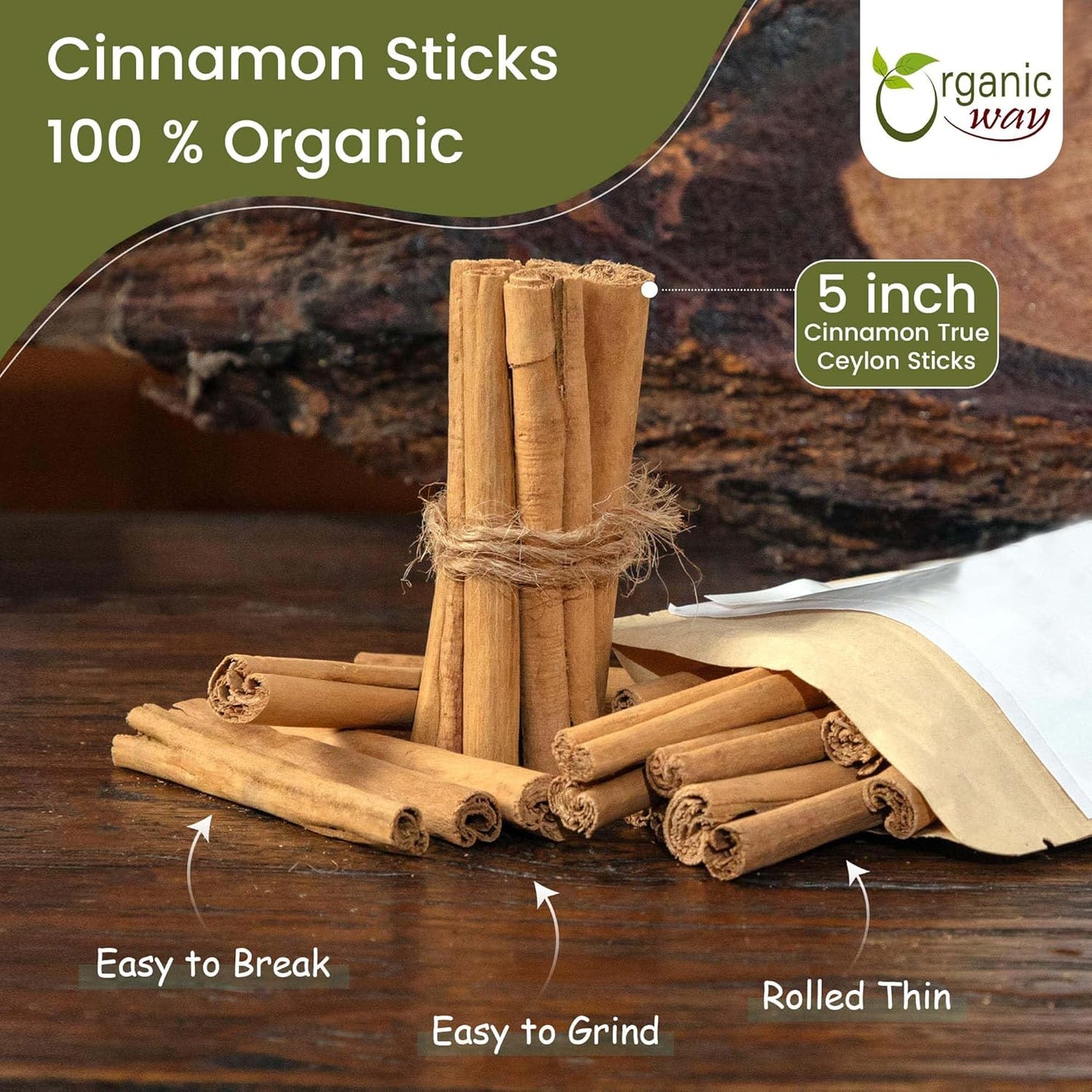 True Ceylon Cinnamon Sticks (Cinnamomum Verum) - Adds Flavour | Raw, Vegan, Non GMO & Gluten Free | USDA Certified | Origin - Sri Lanka (1/4LBS / 4OZ) TLBH